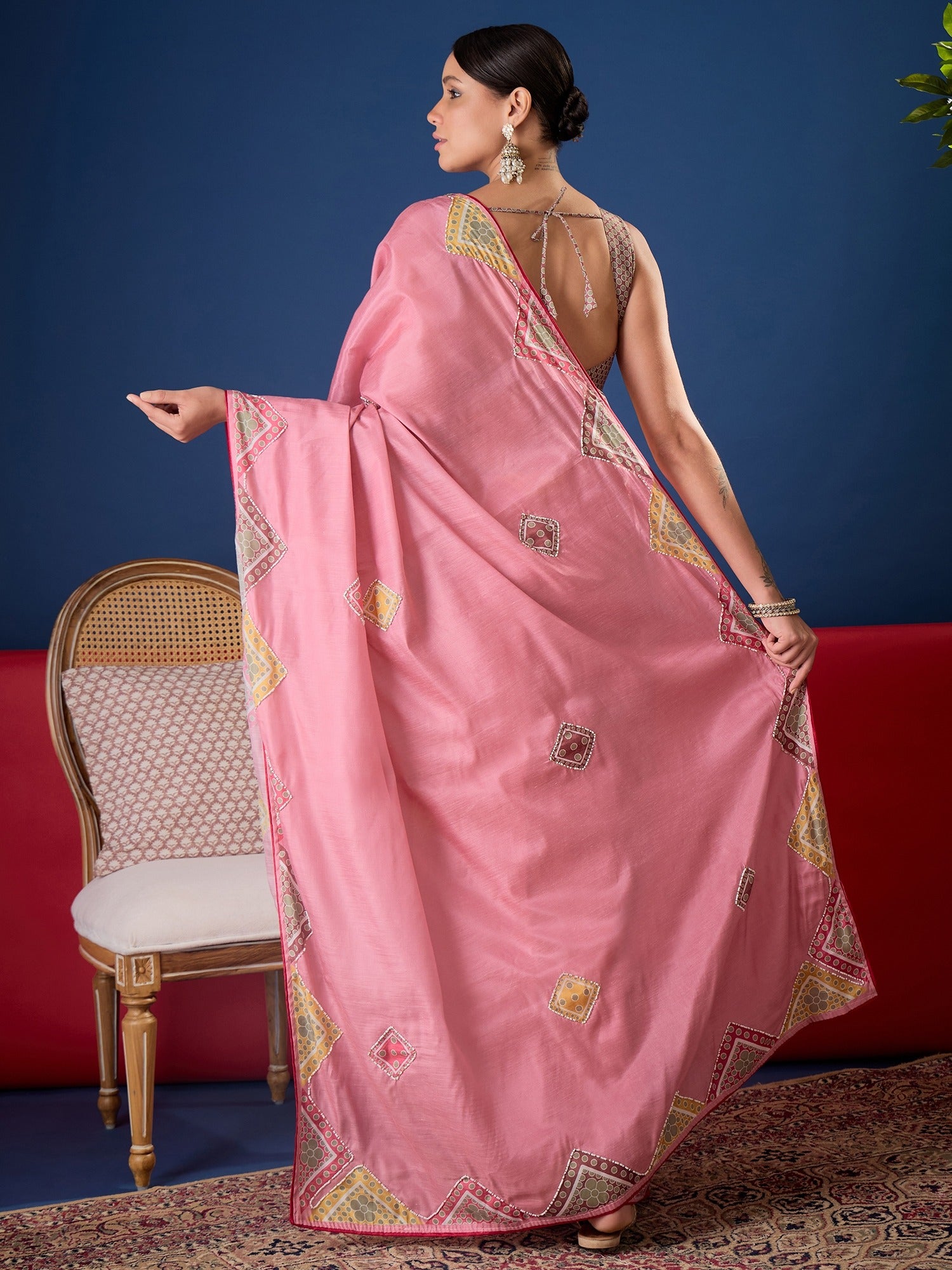 Pink Silk Cotton saree – detail view 2