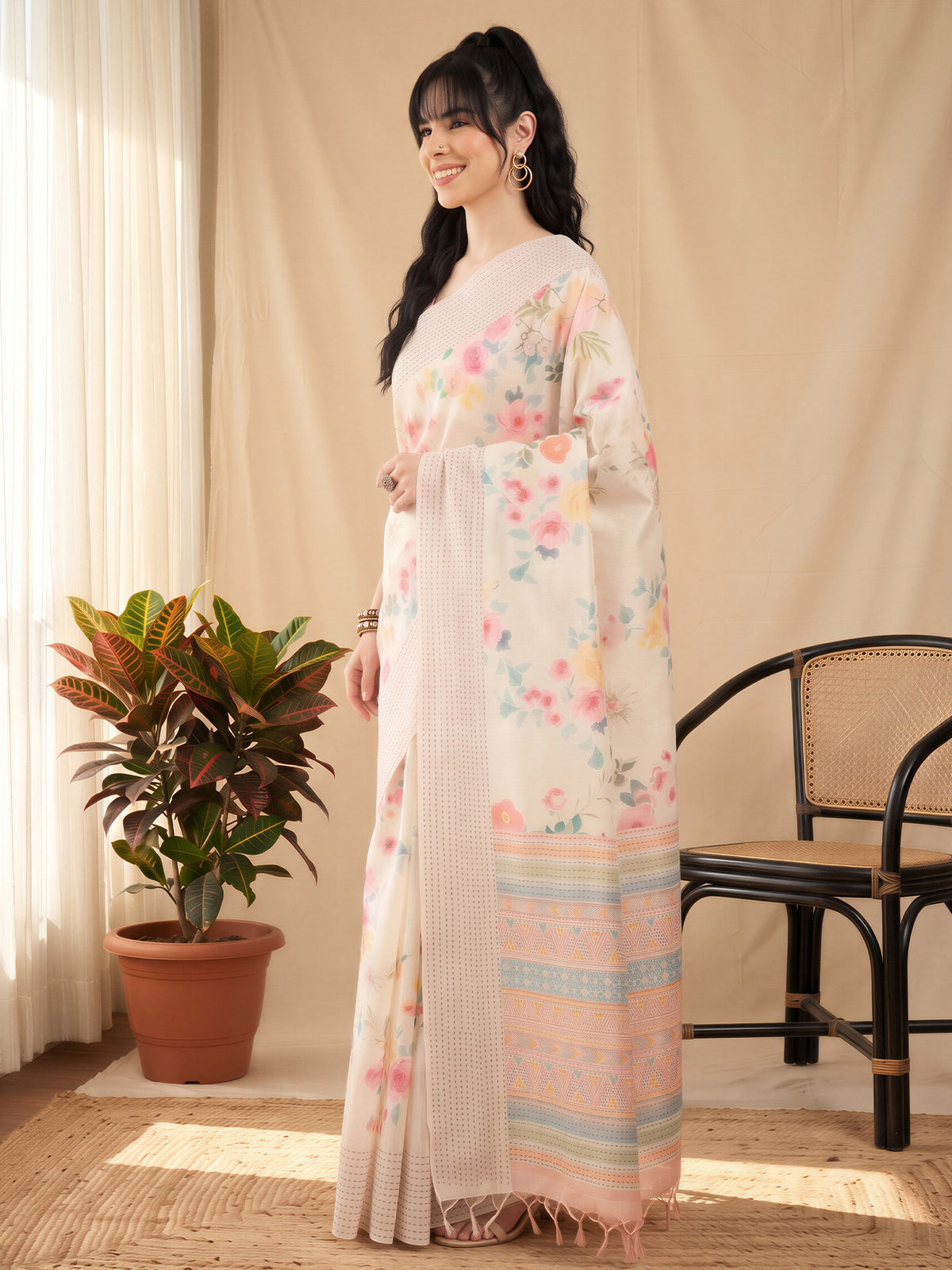 Off White Silk Cotton saree – detail view 2