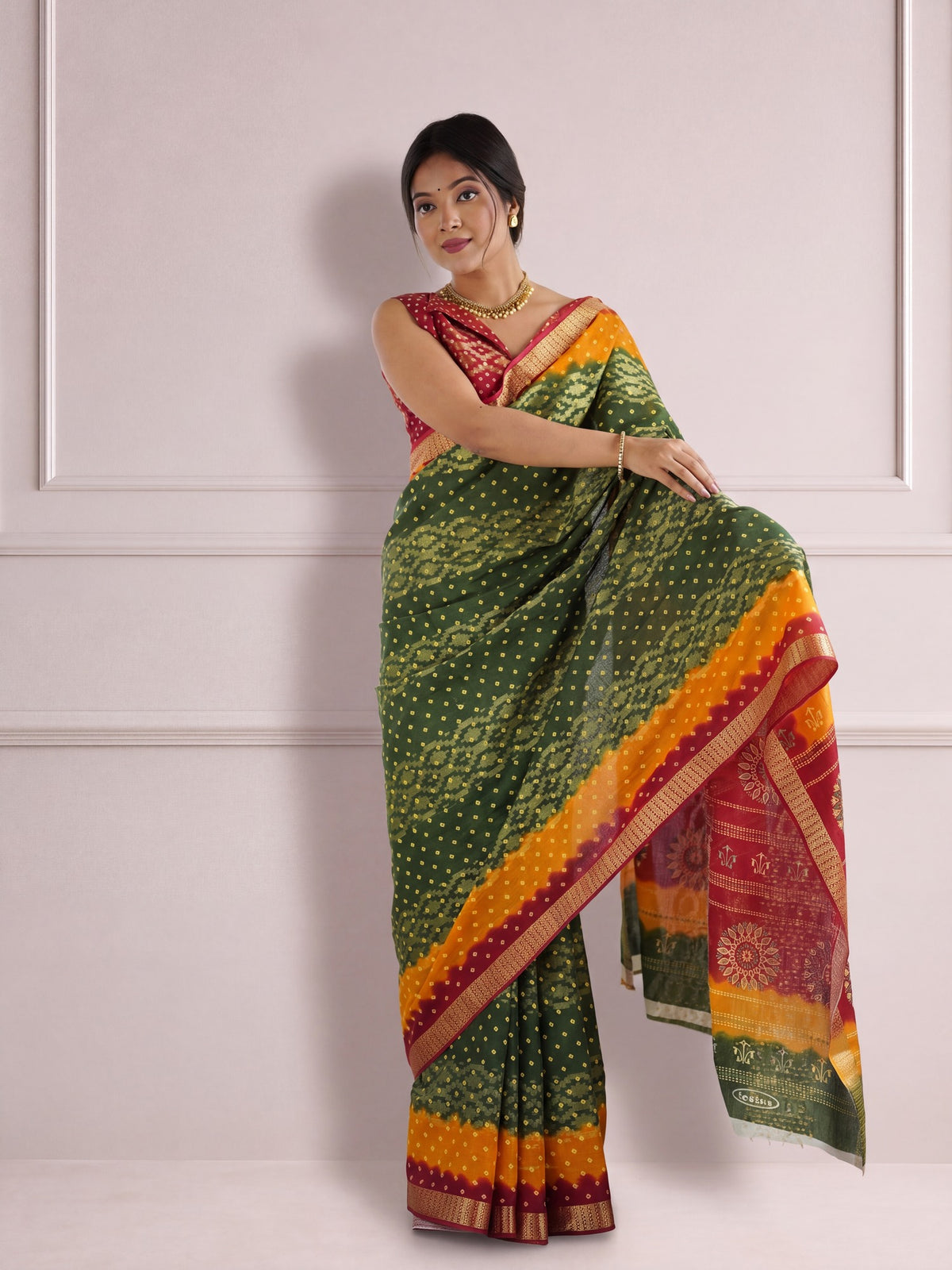 Green Cotton saree – detail view 2