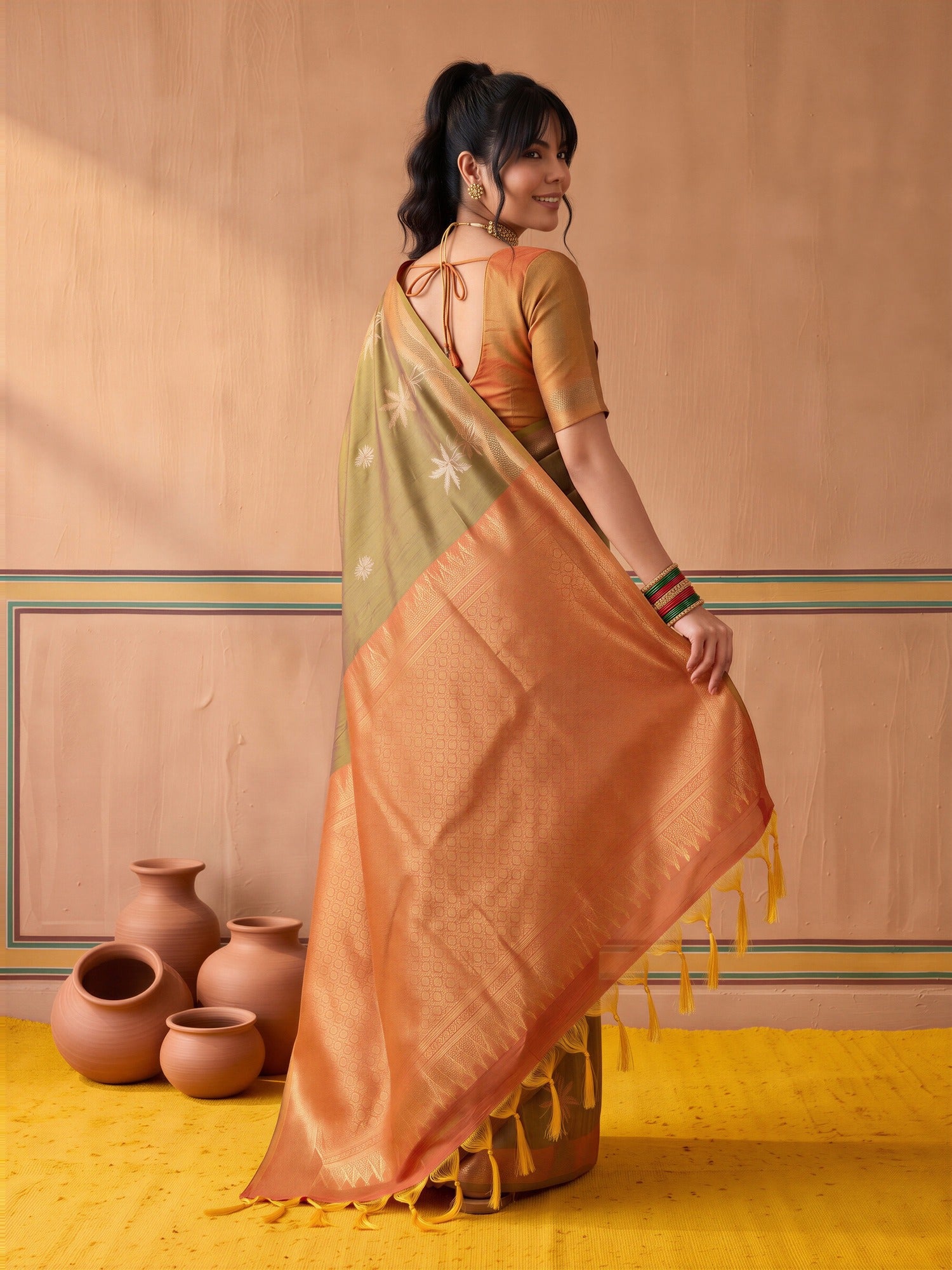 Light Green Tussar Silk saree – detail view 1