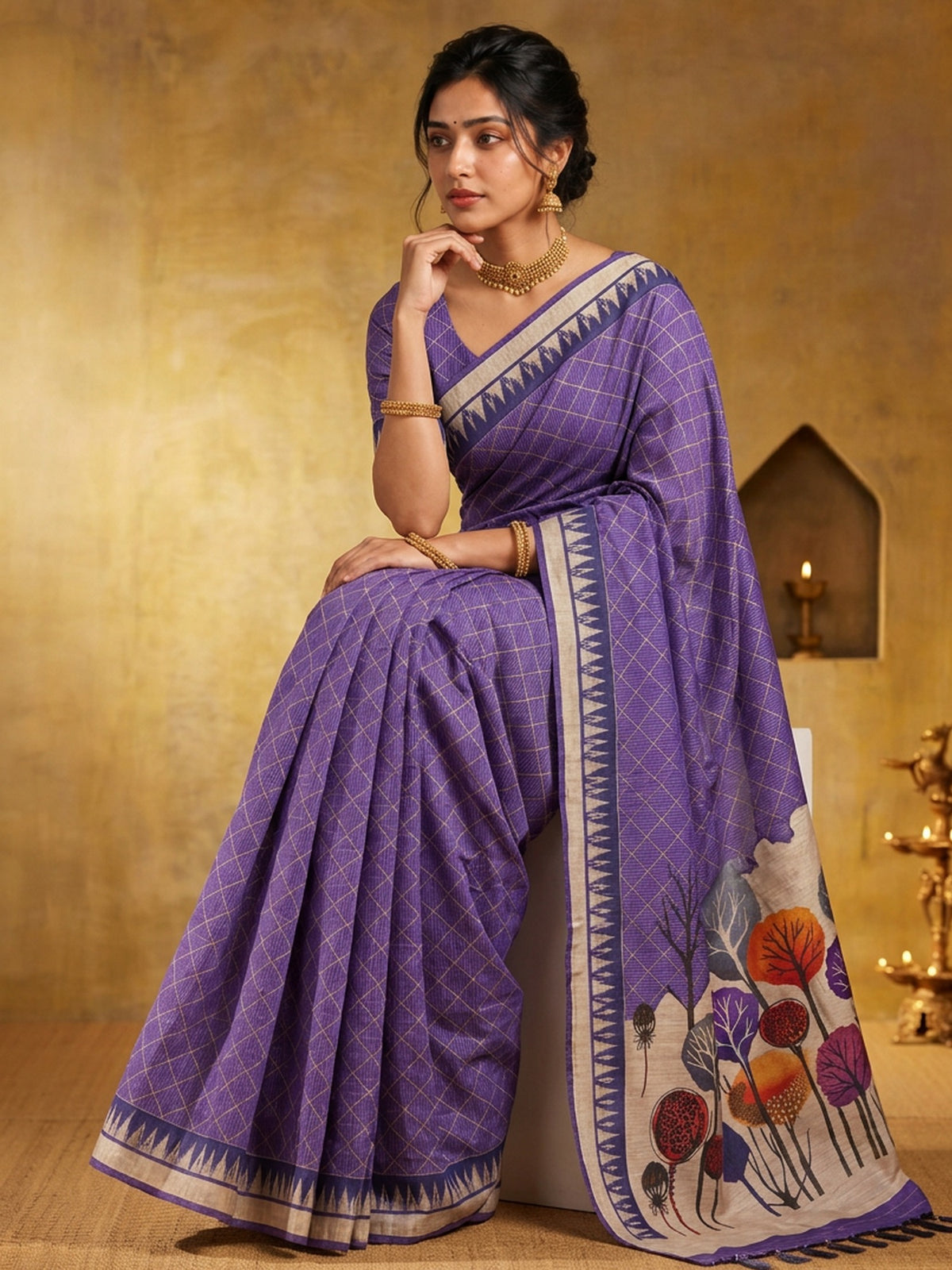 Purple soft silk saree view 3