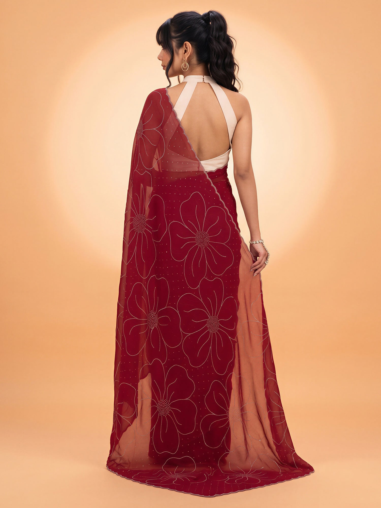 Pink Satin Silk saree – detail view 1