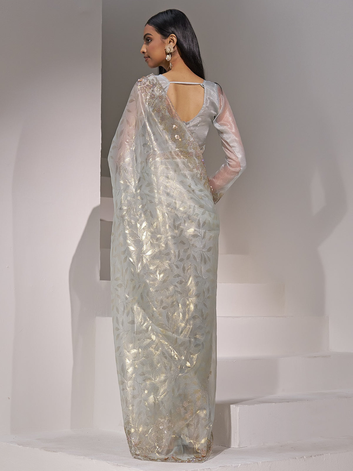 Light Blue organza saree view 3
