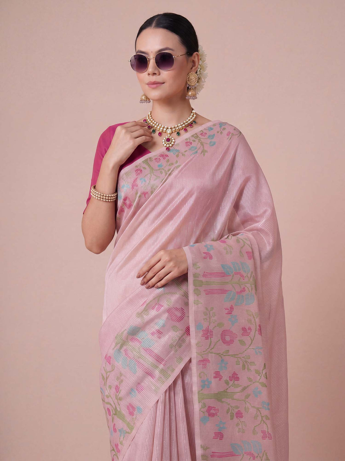 Pink Tissue saree – detail view 4