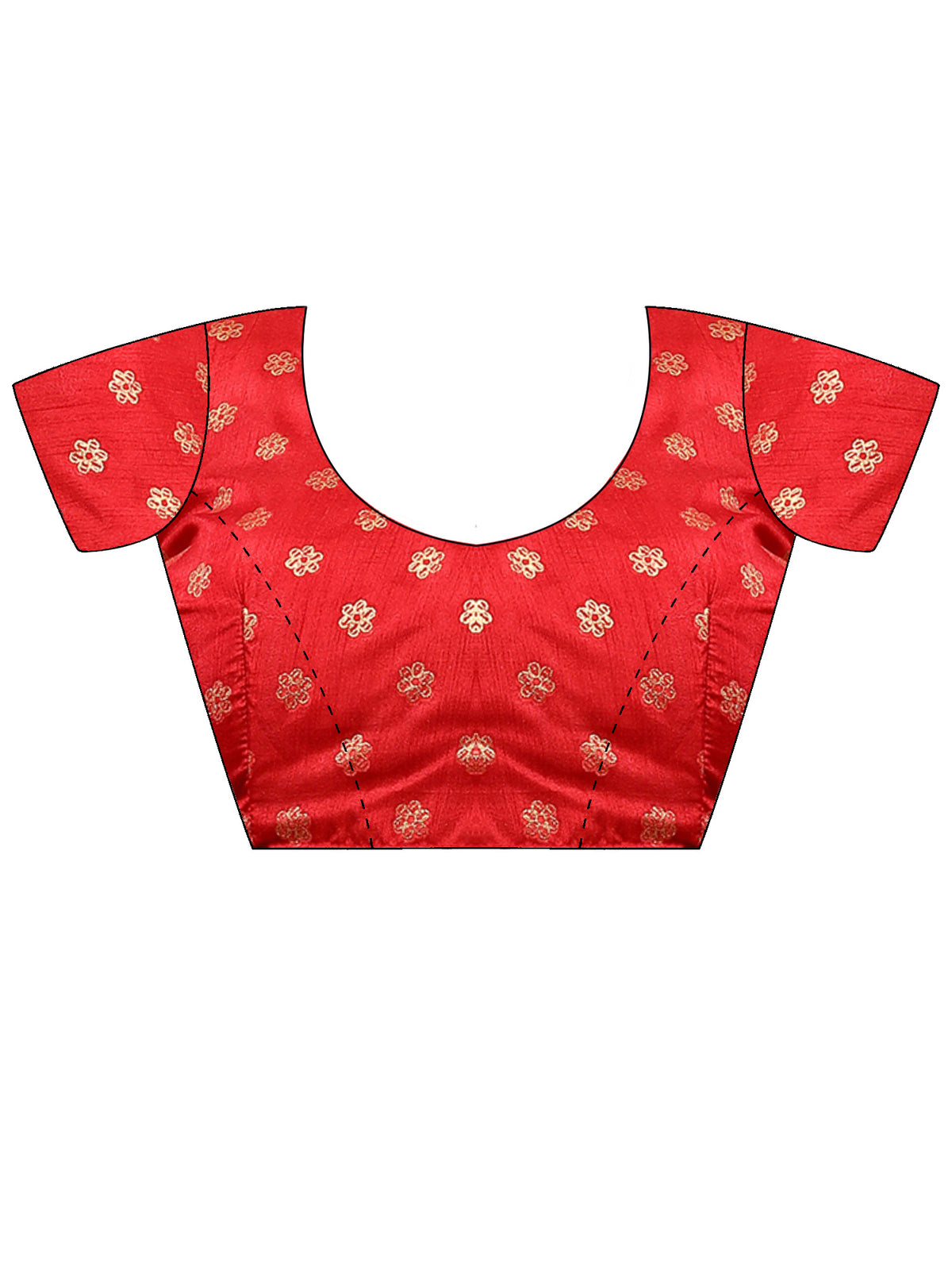 Unstitched red cotton blend blouse piece with ethnic motif design
