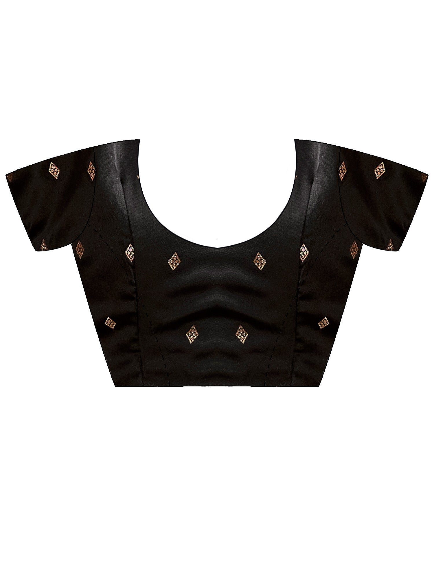 Unstitched black satin blouse piece with zari butta design