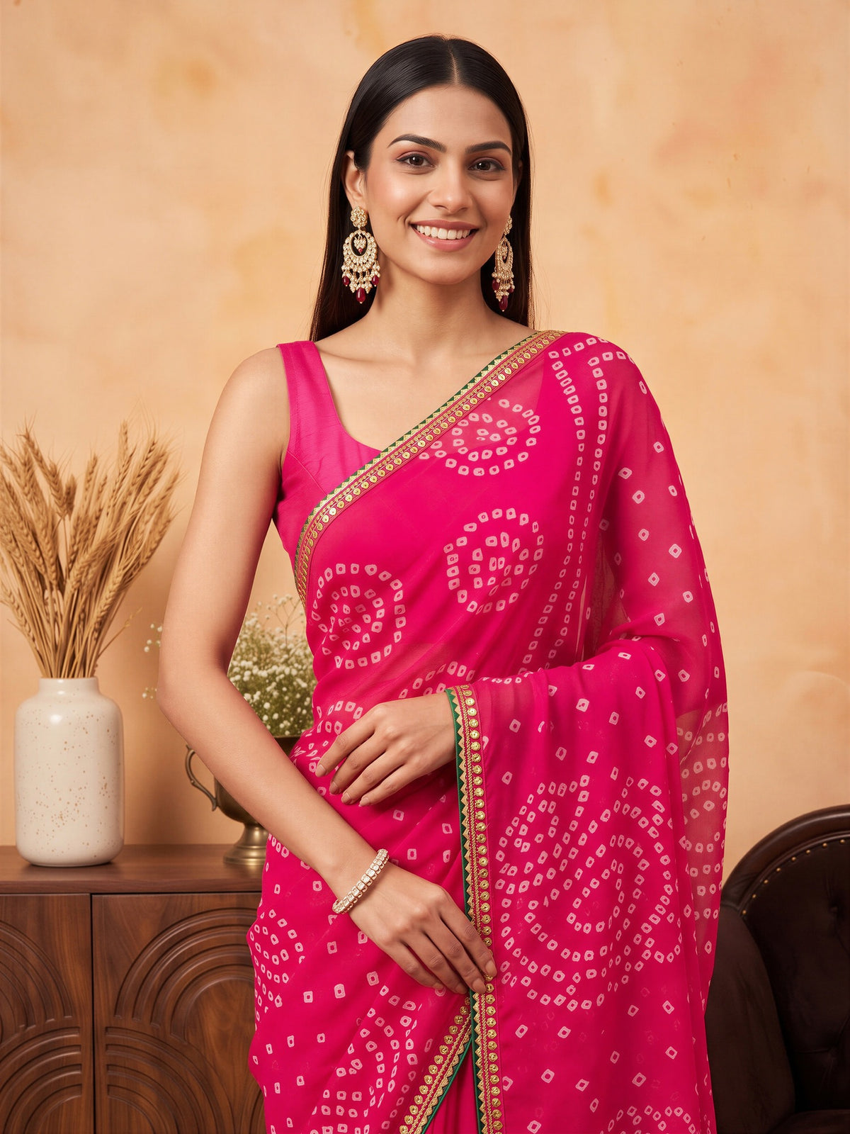 Pink Georgette saree – detail view 3