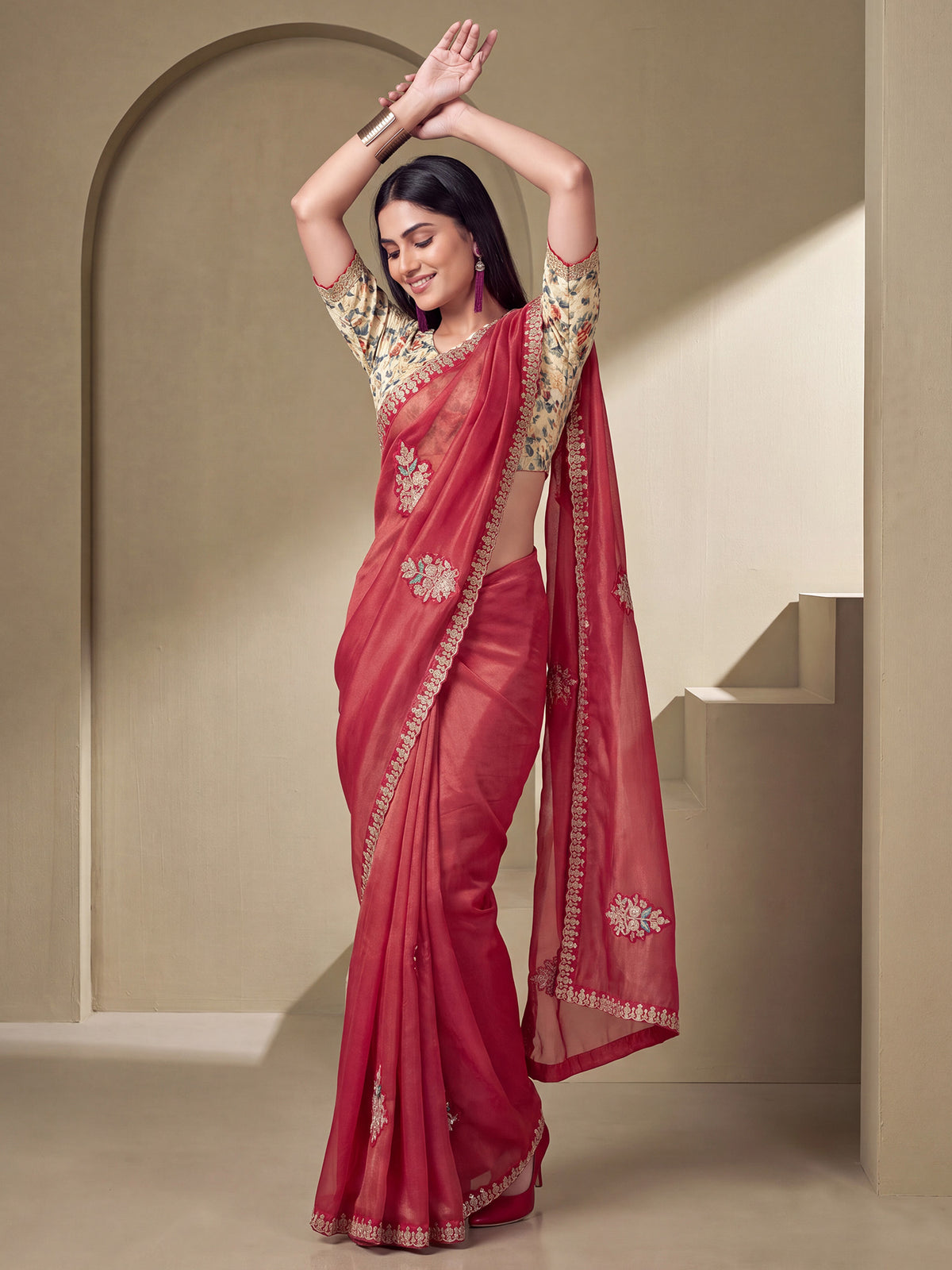 Rust Tissue saree – detail view 3