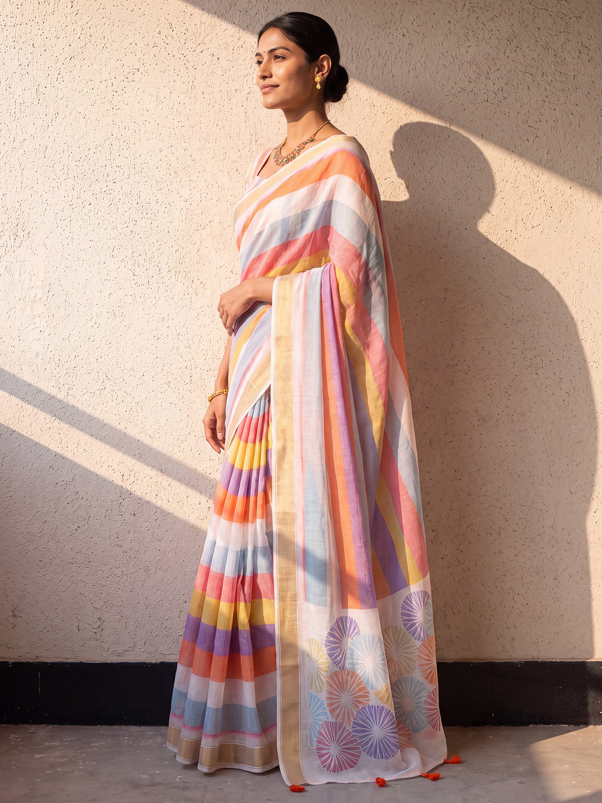 Multicolored Linen saree – detail view 2
