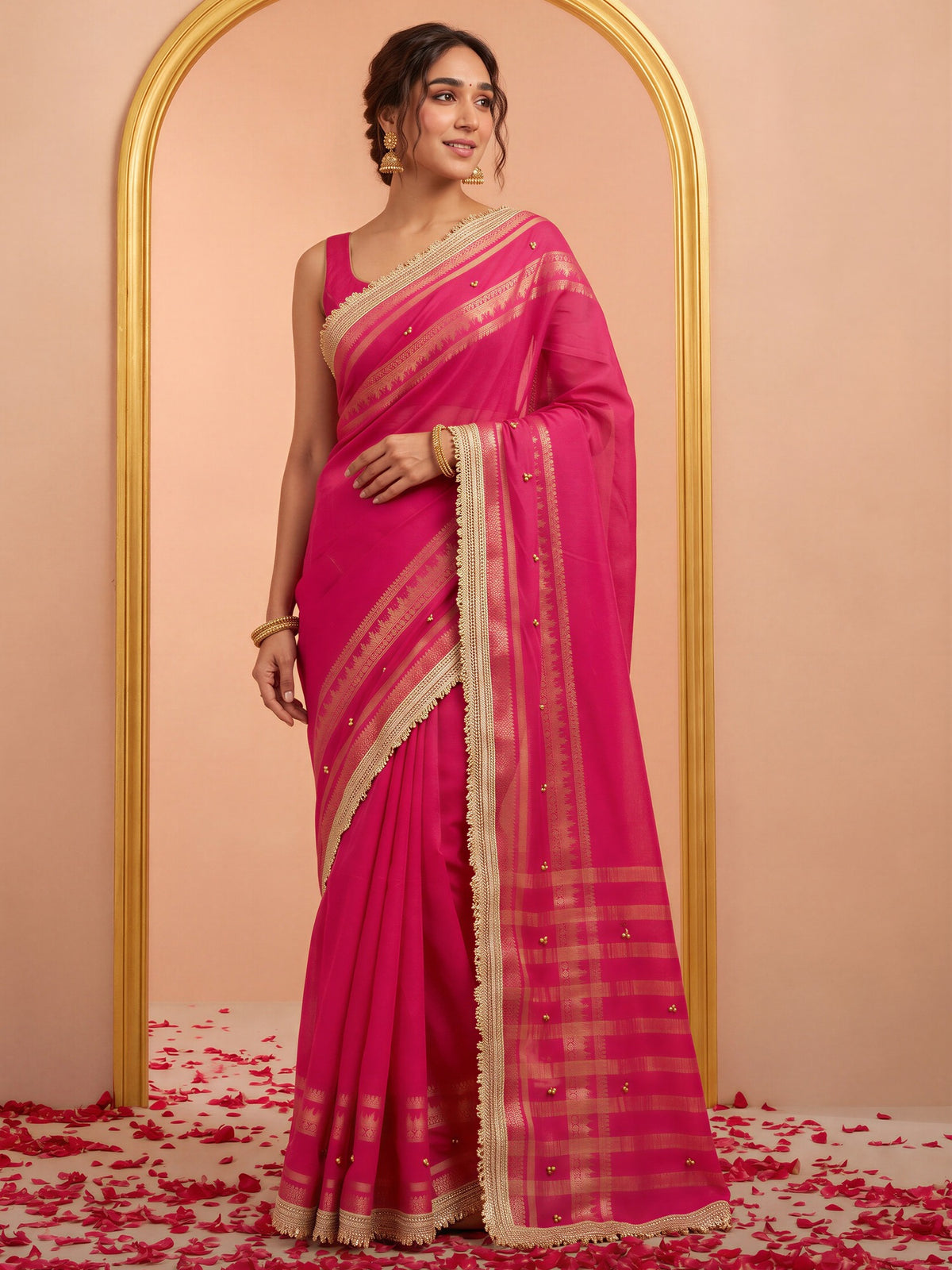 Pink soft silk saree view 3