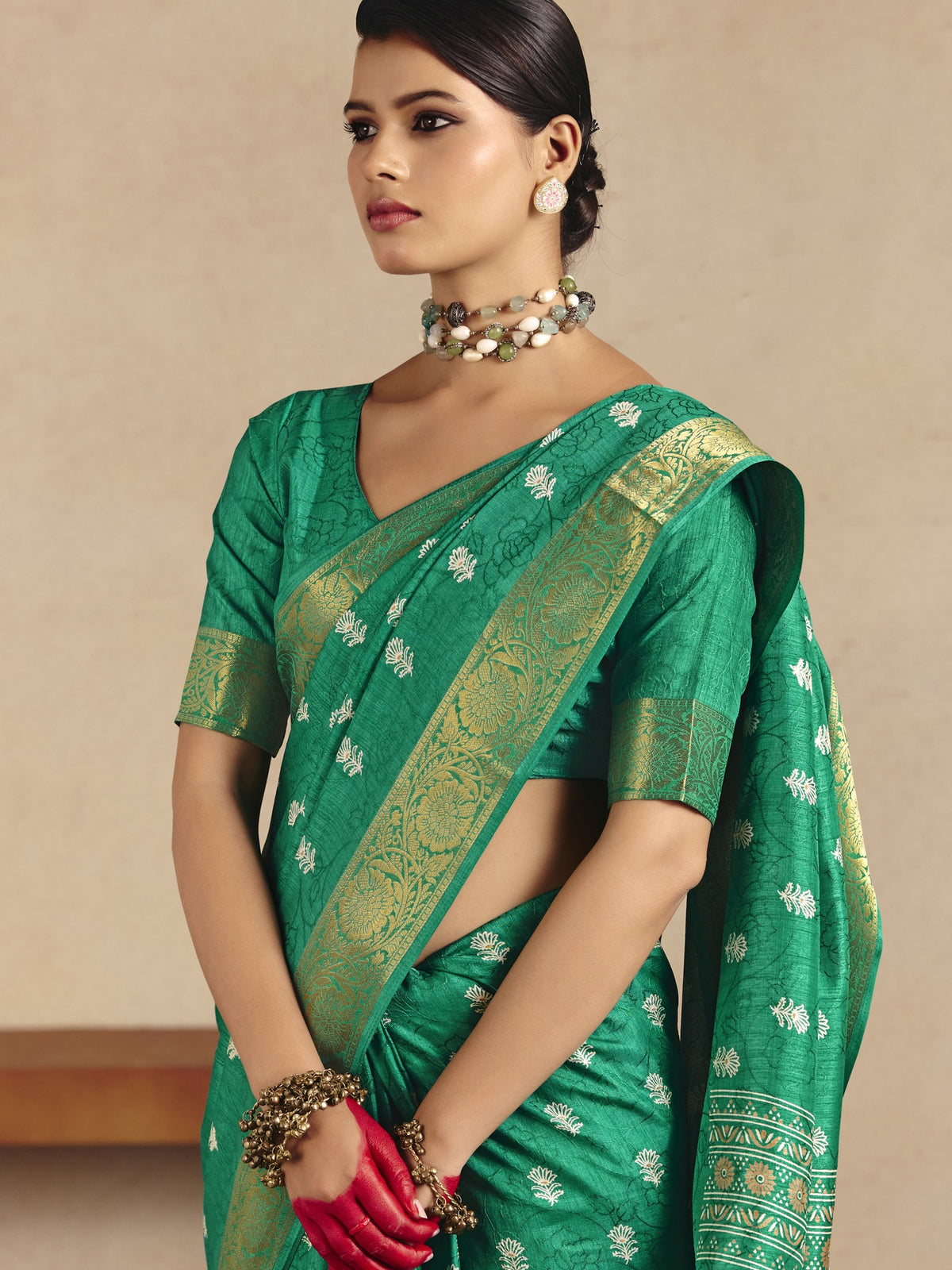 Teal Green Tussar Silk saree – detail view 3