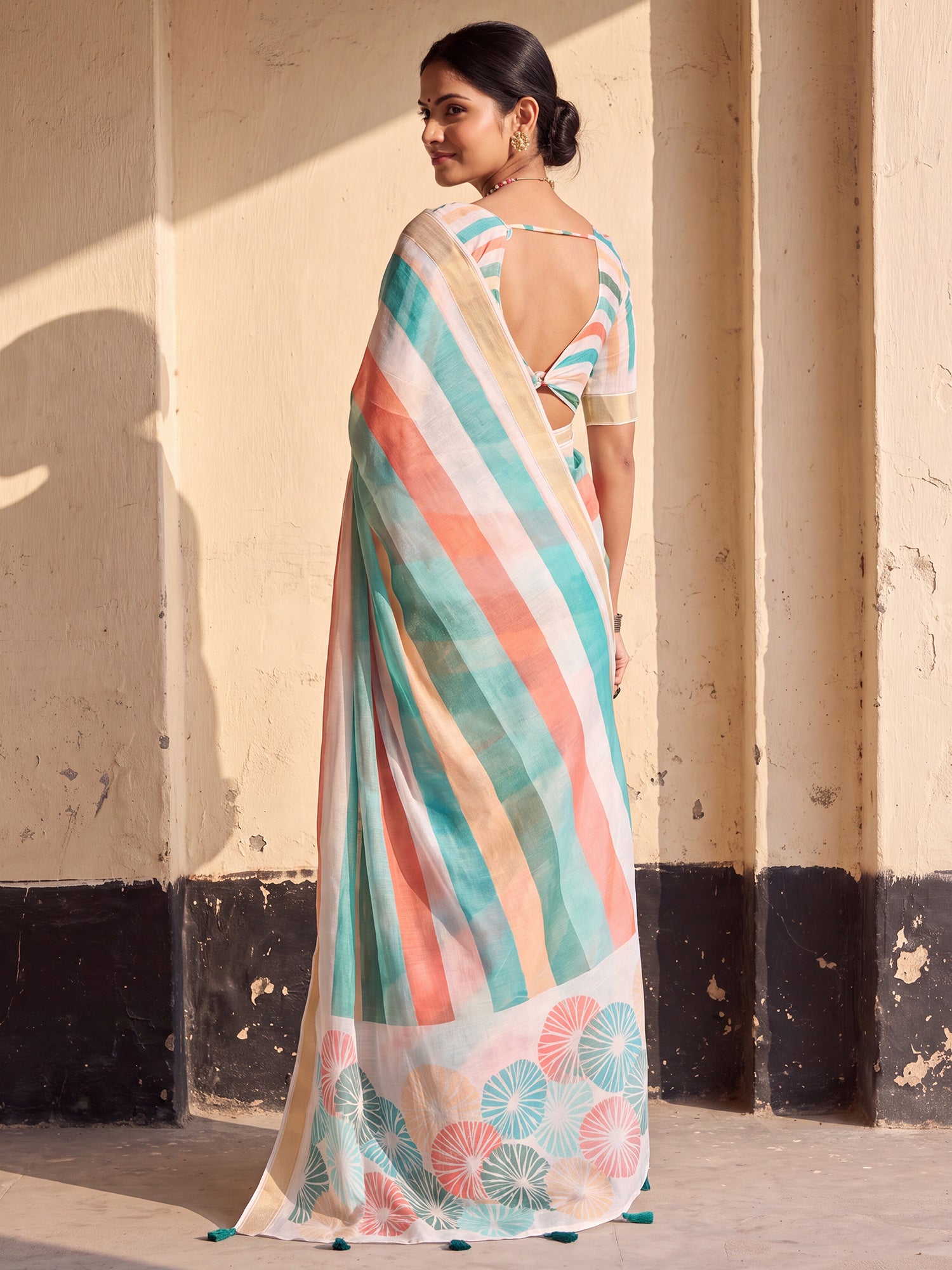 Multicolored Linen saree – detail view 1