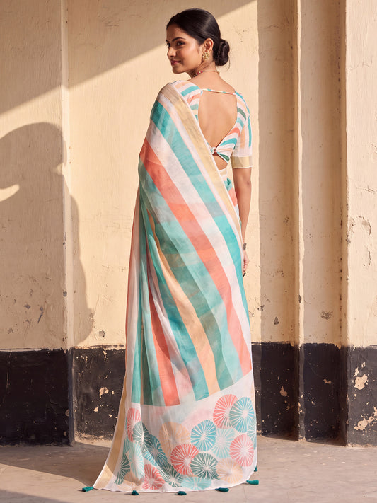 Multicolored Linen saree – detail view 1