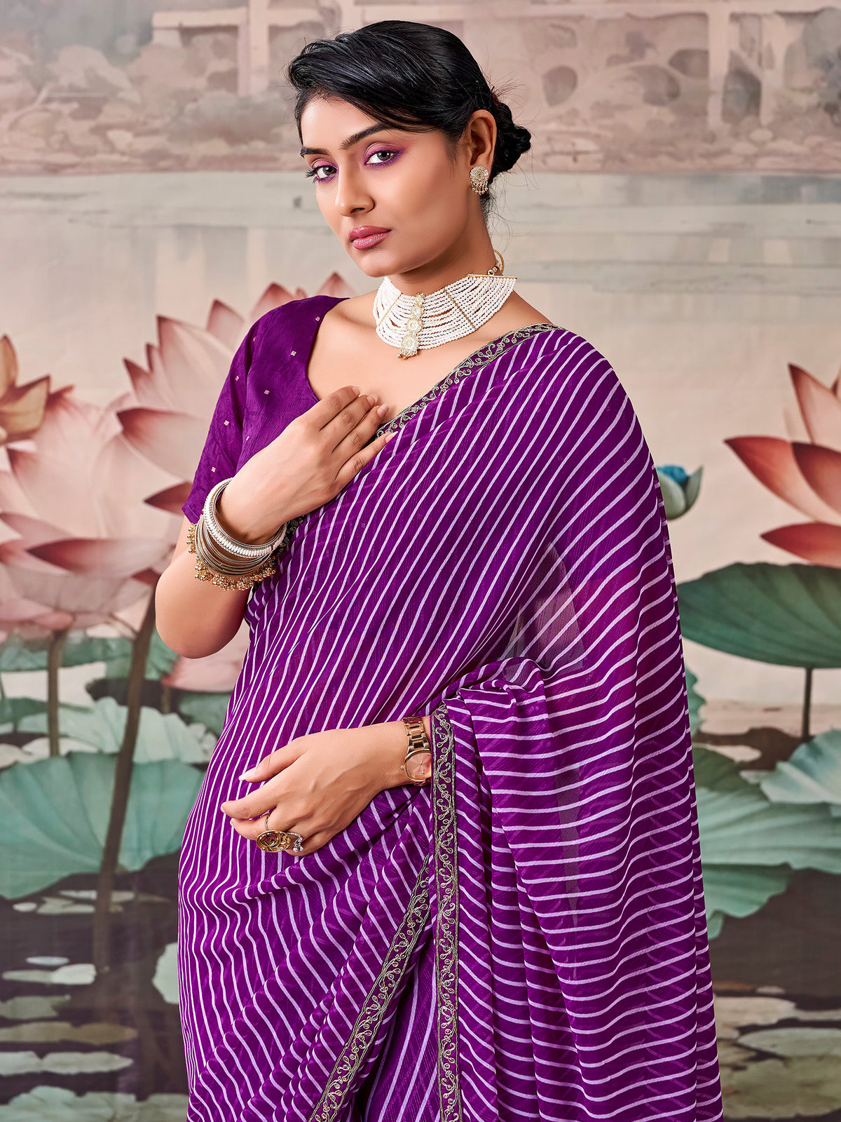 Purple Georgette saree – detail view 3