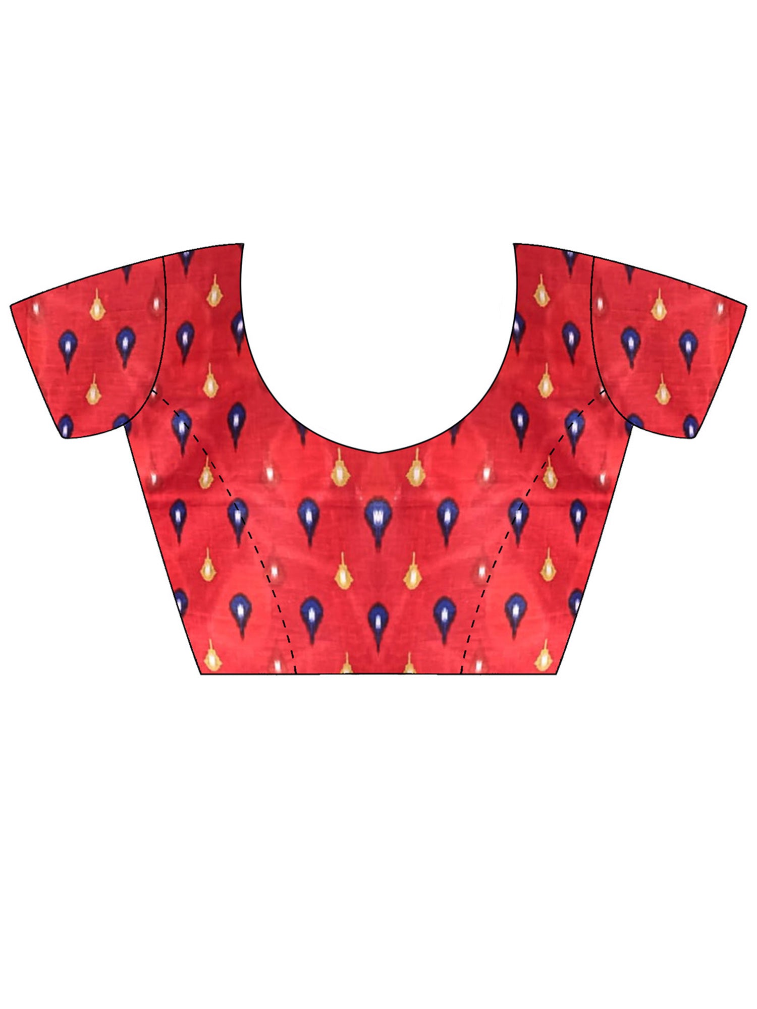 Unstitched red cotton blouse piece with ikat design