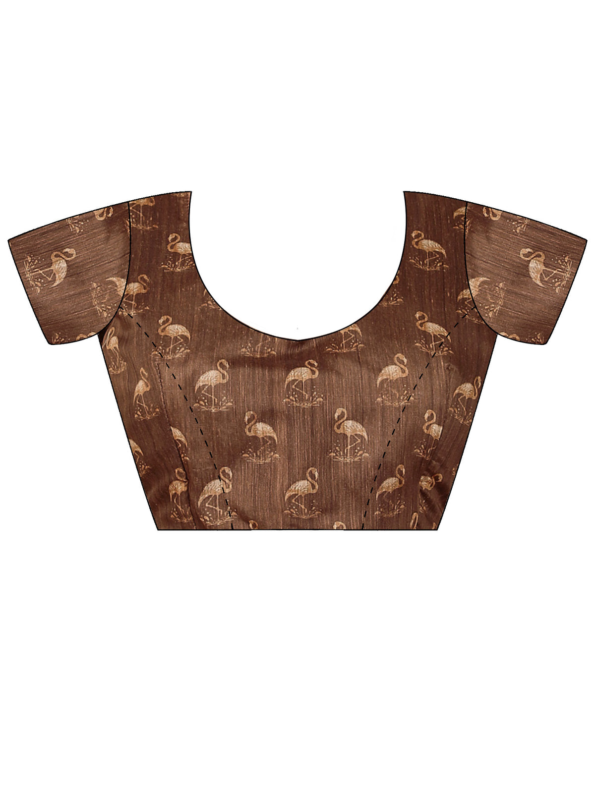 Unstitched brown cotton linen blouse piece with ethnic motif design