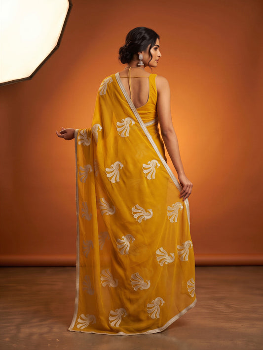 Mustard Georgette saree – detail view 1