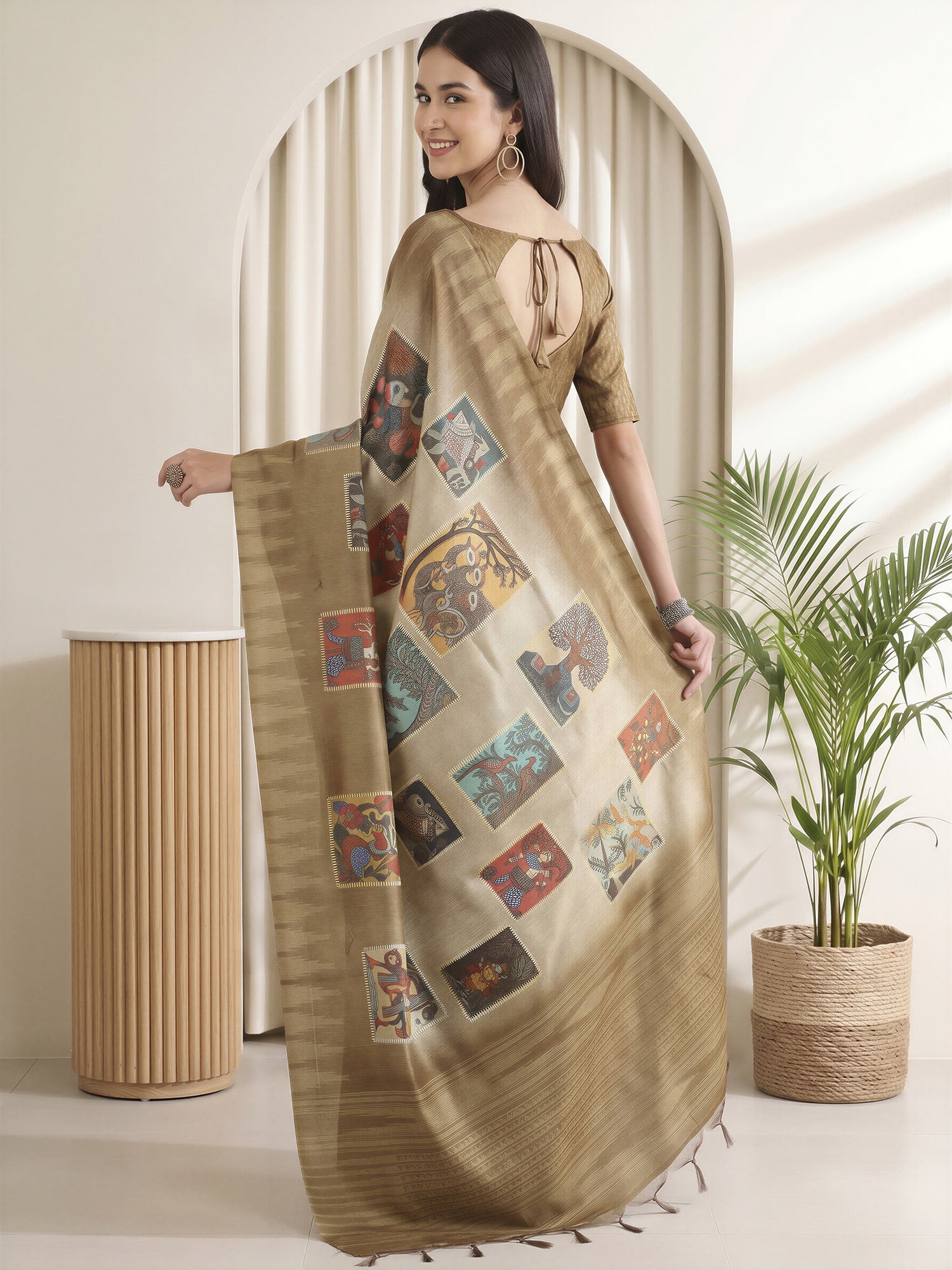 Olive Cotton Silk saree – detail view 1