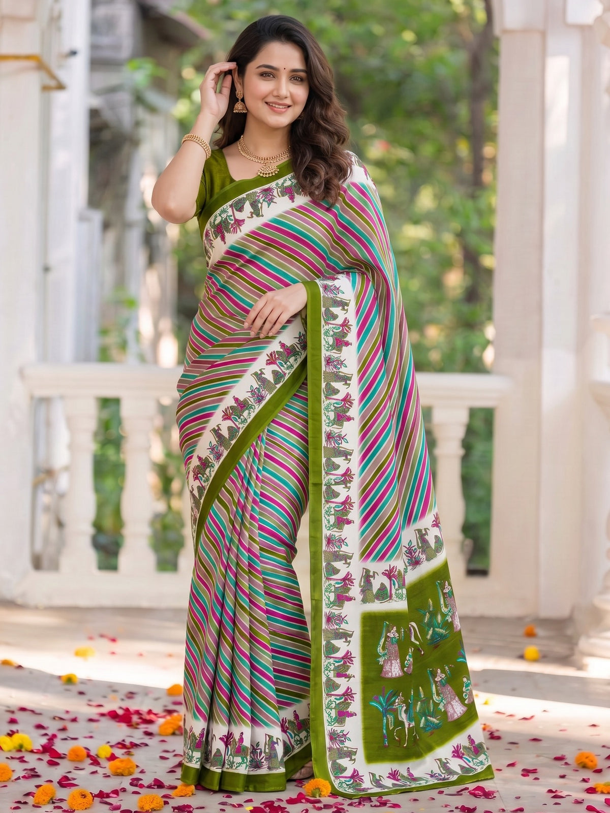 Light Green crepe saree view 1