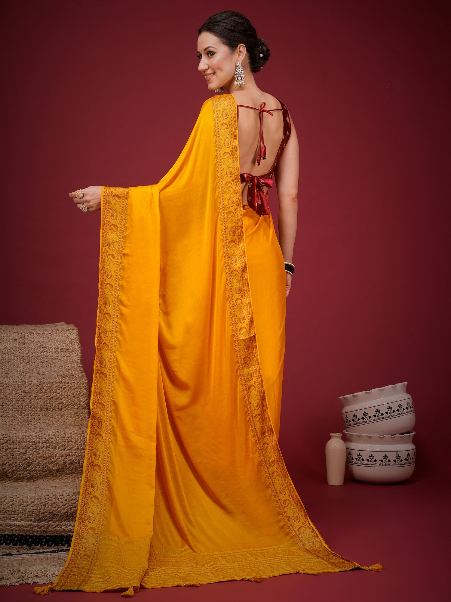 Orange Mysore Silk saree – detail view 1