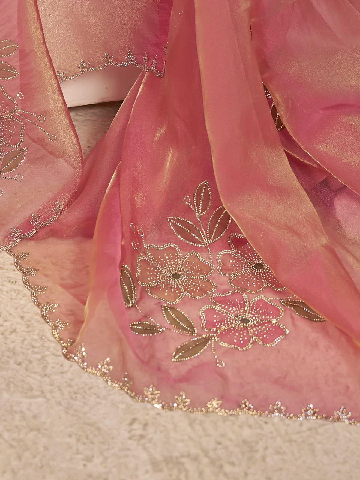Pink organza saree view 5