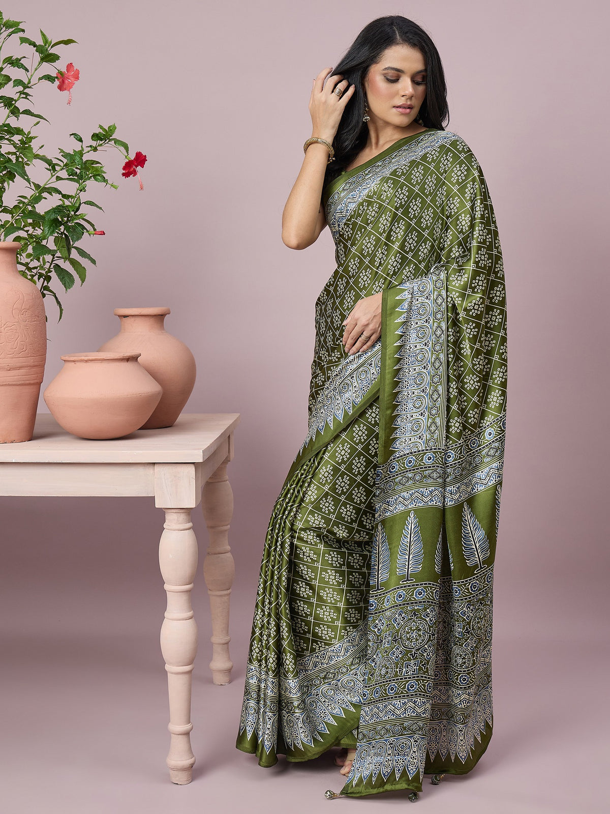 Light Green satin saree view 4