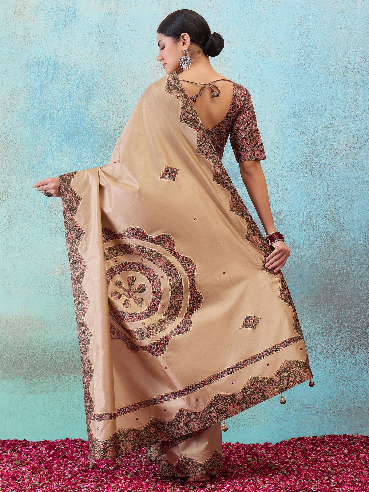 Light Brown silk blend saree view 3