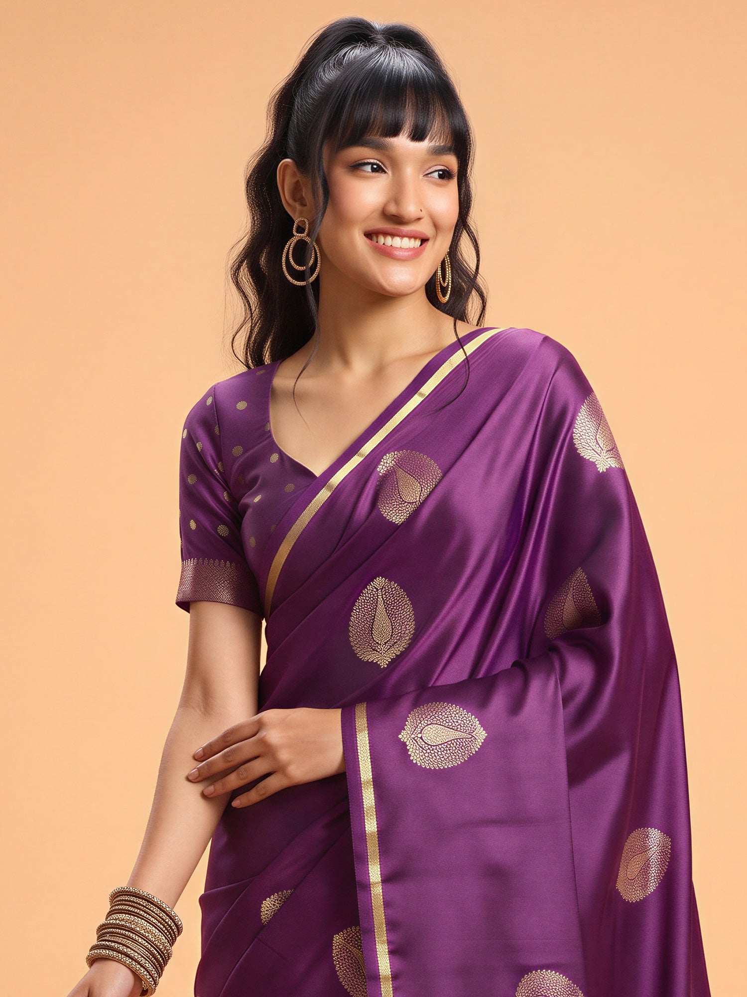 Purple Satin Silk saree – detail view 3
