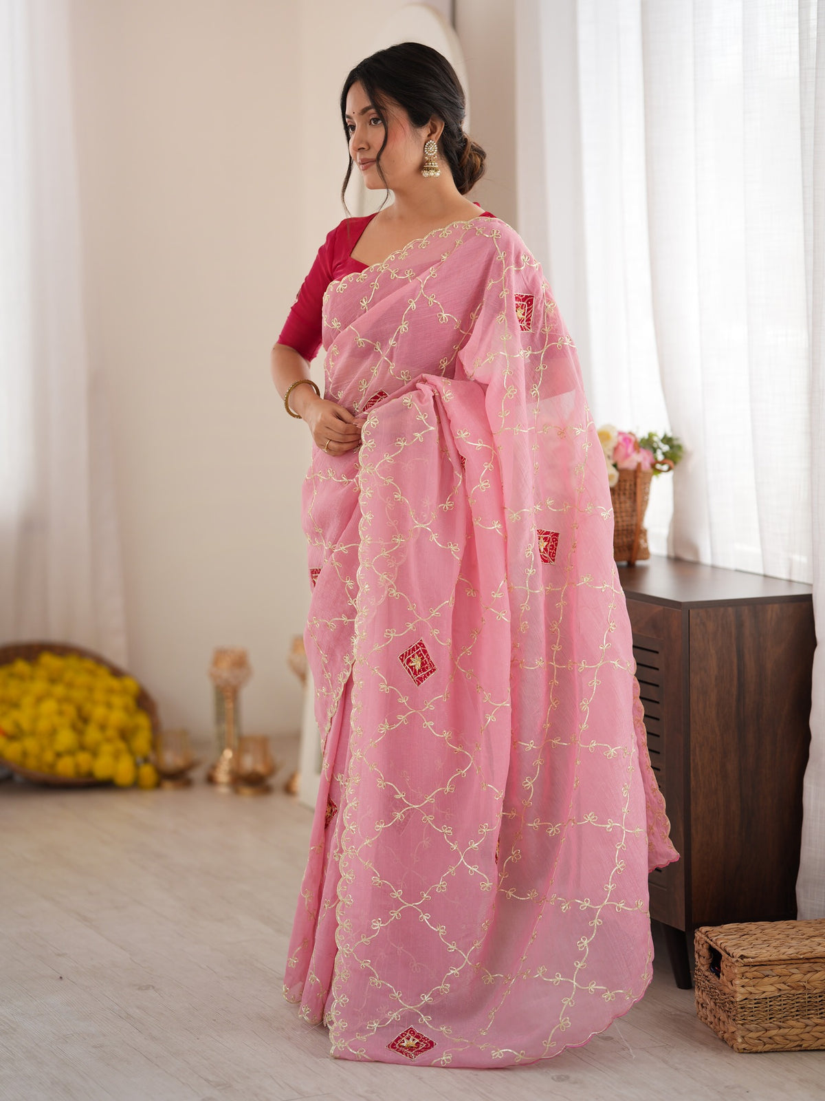 Pink Paper Silk saree – detail view 3