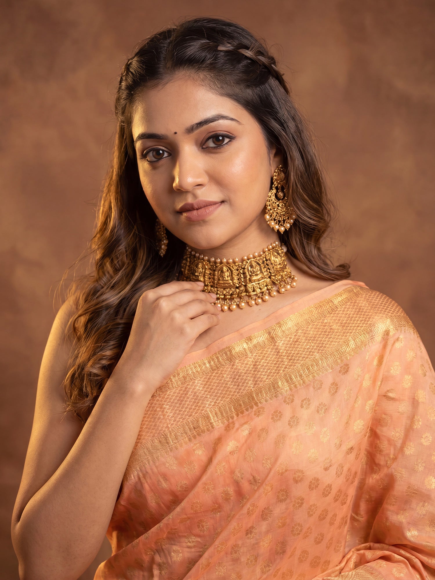 Orange Silk Blend saree – detail view 3