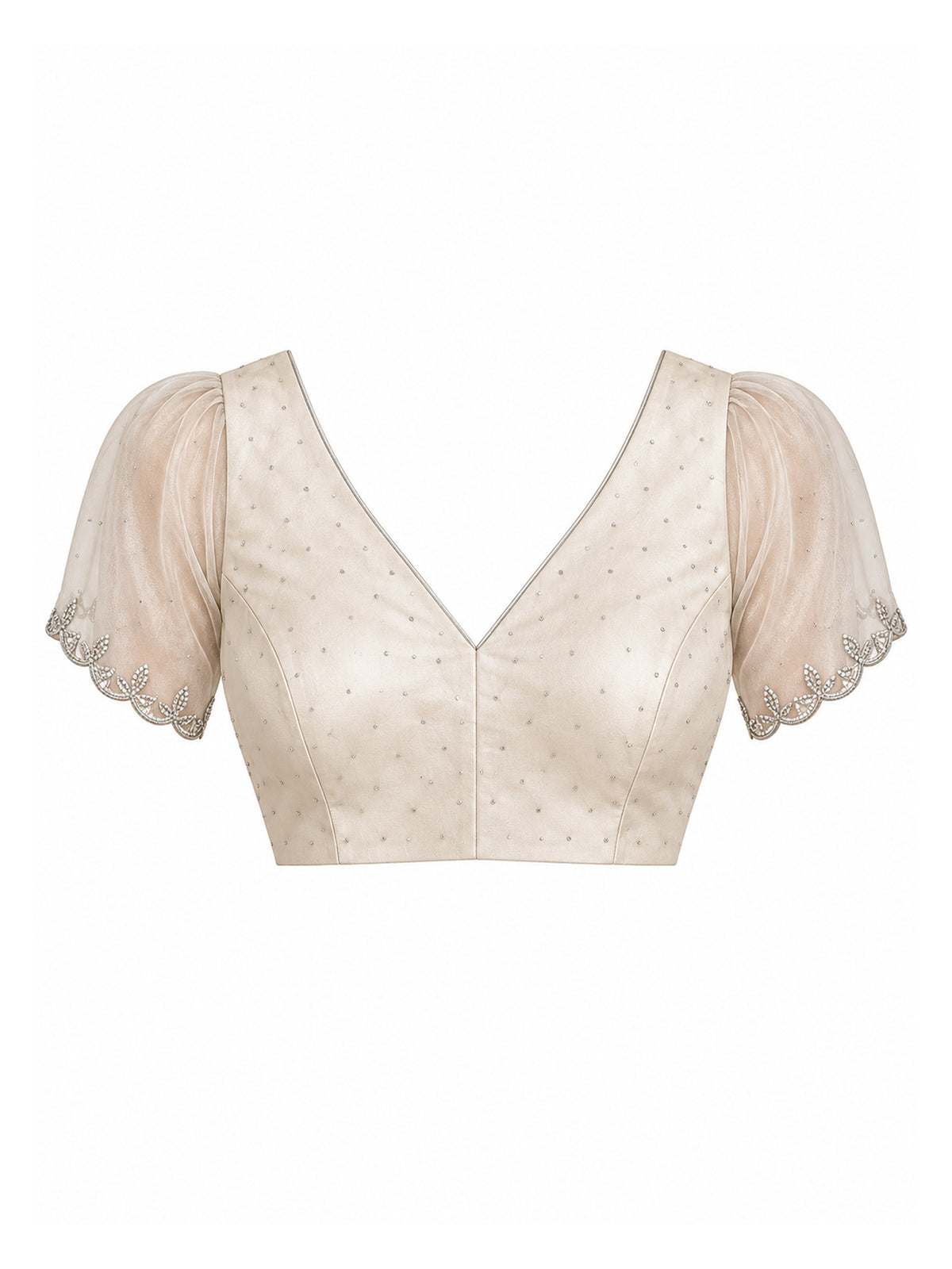 Unstitched off white organza blouse piece with embellished design