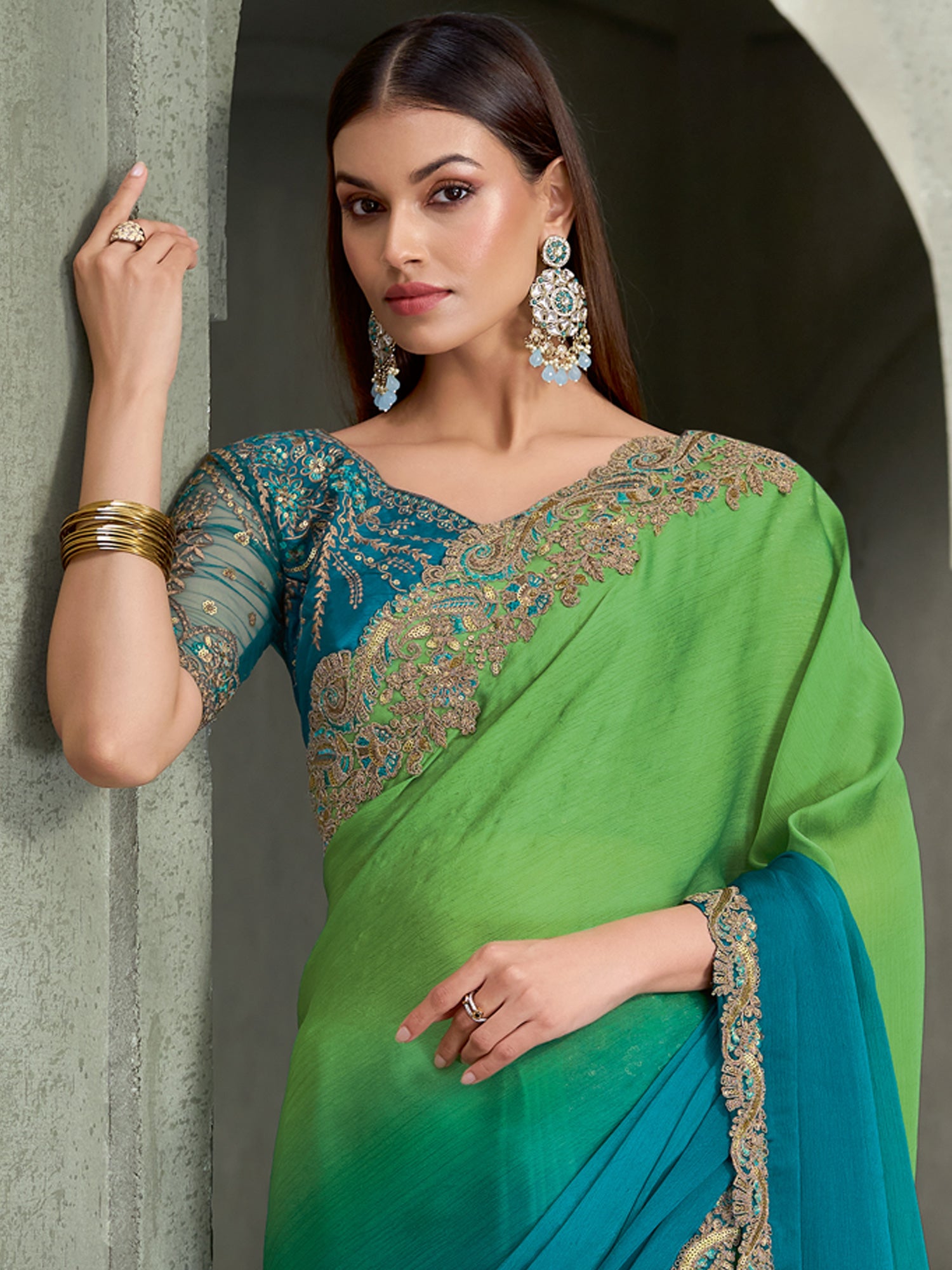 Light Green Chiffon saree – detail view 2