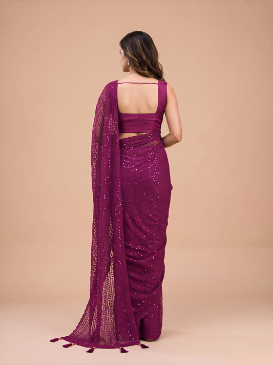 Black Net saree – detail view 1