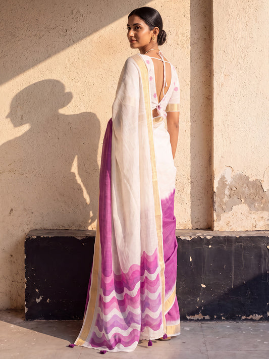 Purple Linen saree – detail view 1
