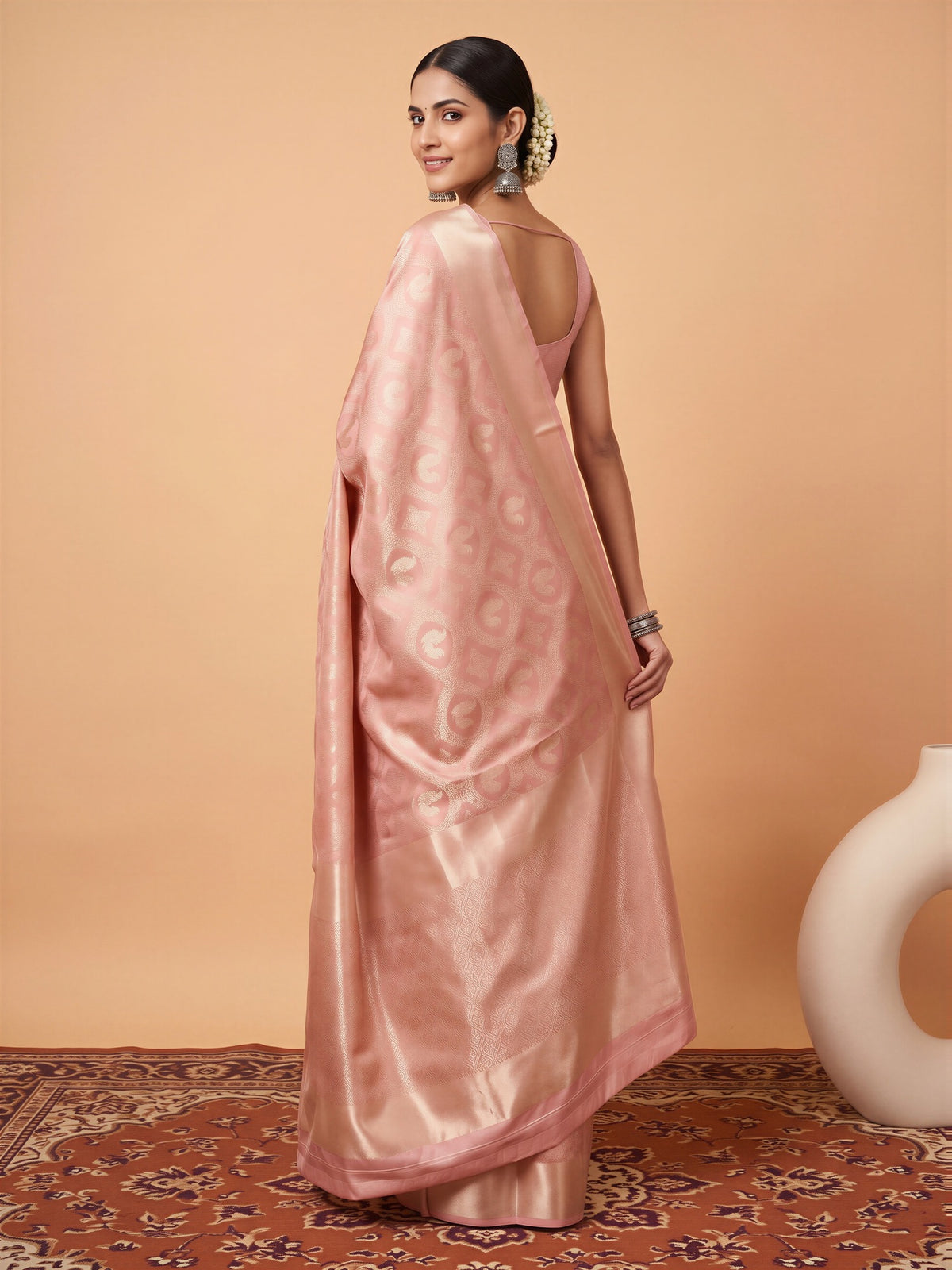 Peach Silk Blend saree – detail view 1
