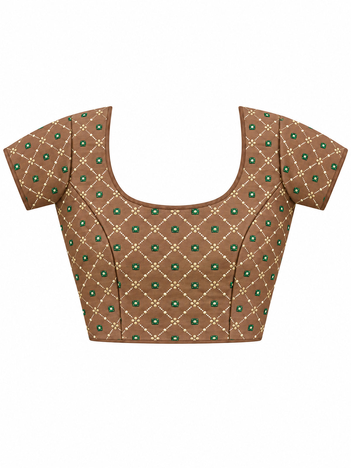 Unstitched light brown silk blend blouse piece with foil design
