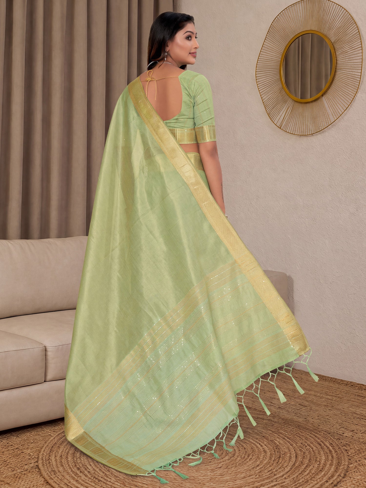Light Green Cotton Silk saree – detail view 1
