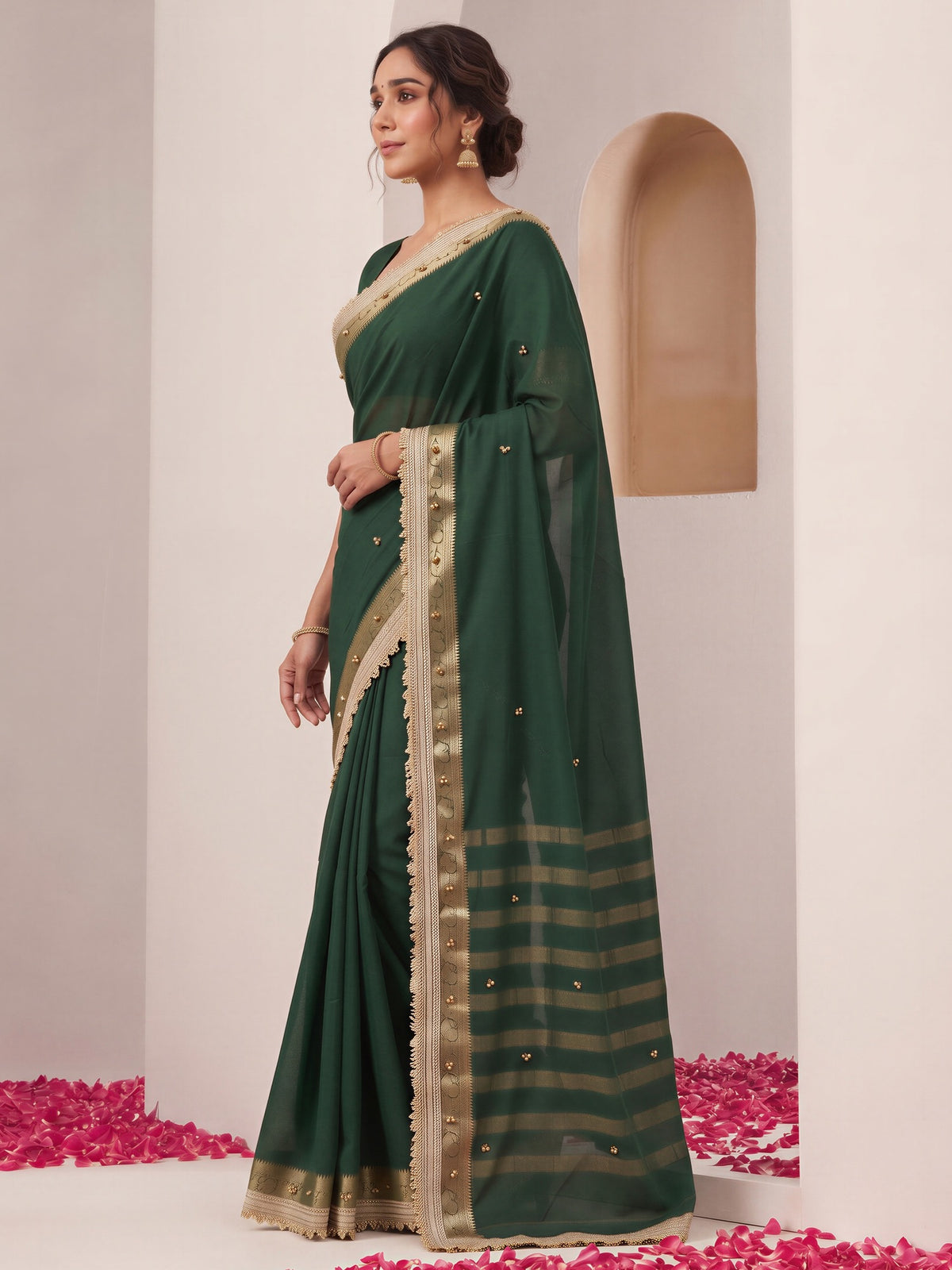 Green soft silk saree view 2