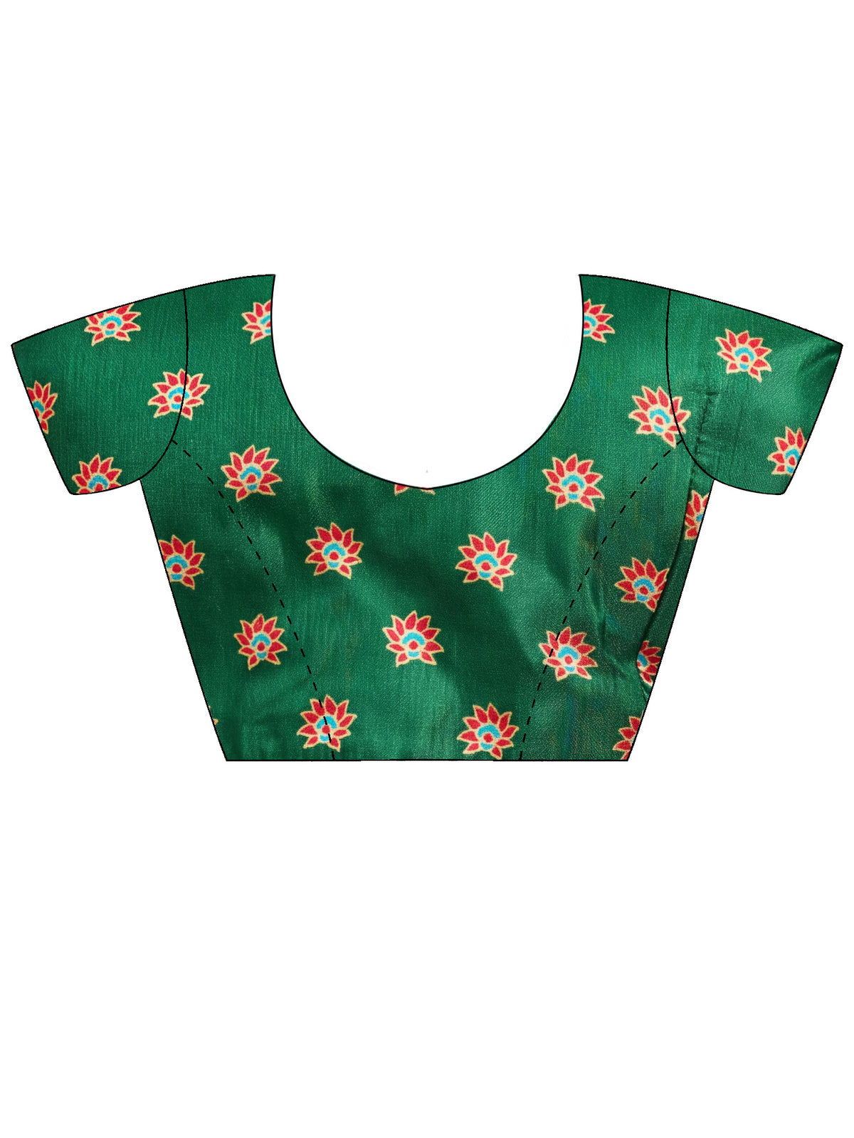 Unstitched green silk blend blouse piece with ethnic motif design
