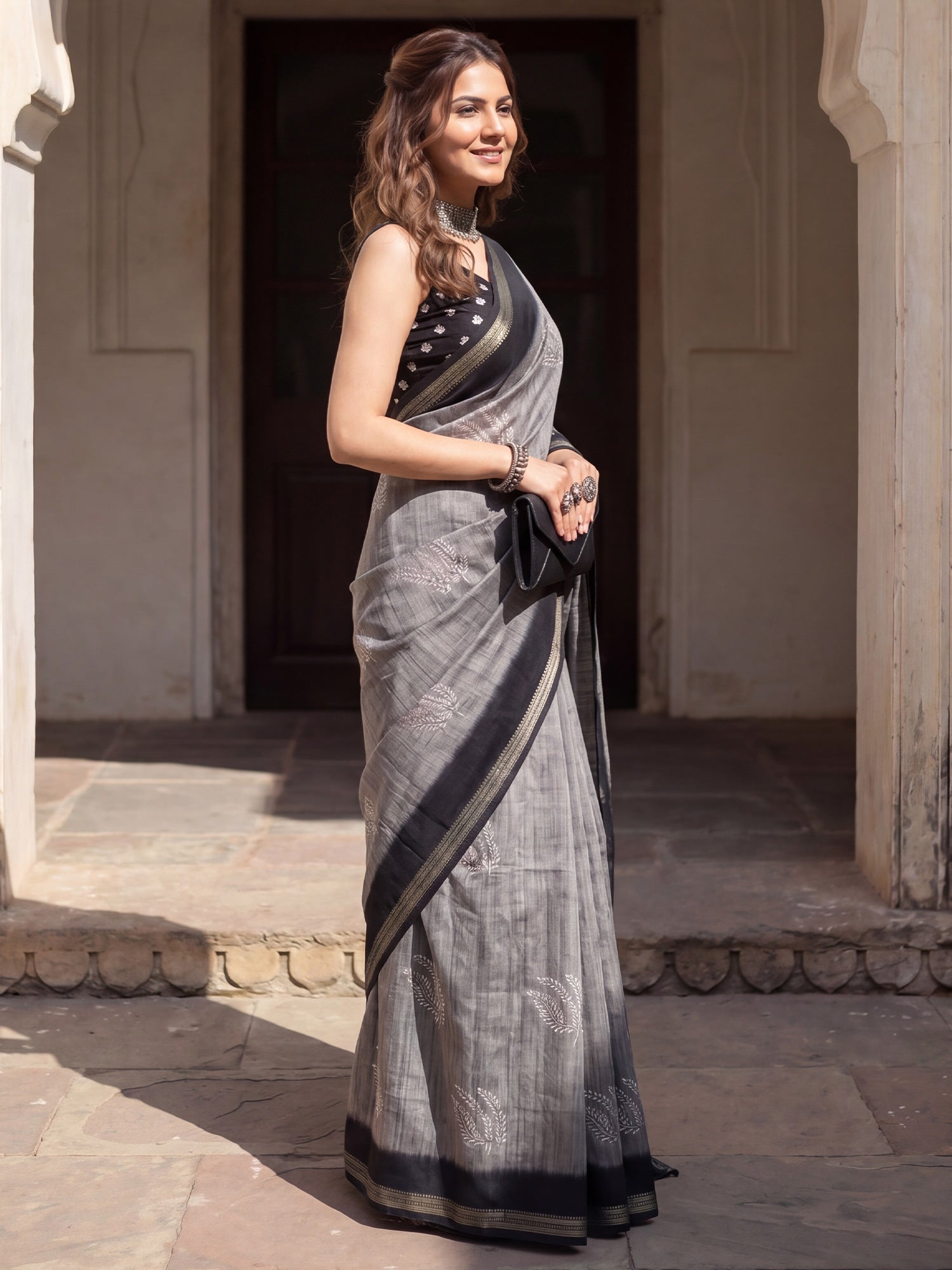 Grey Tussar Silk saree – detail view 2