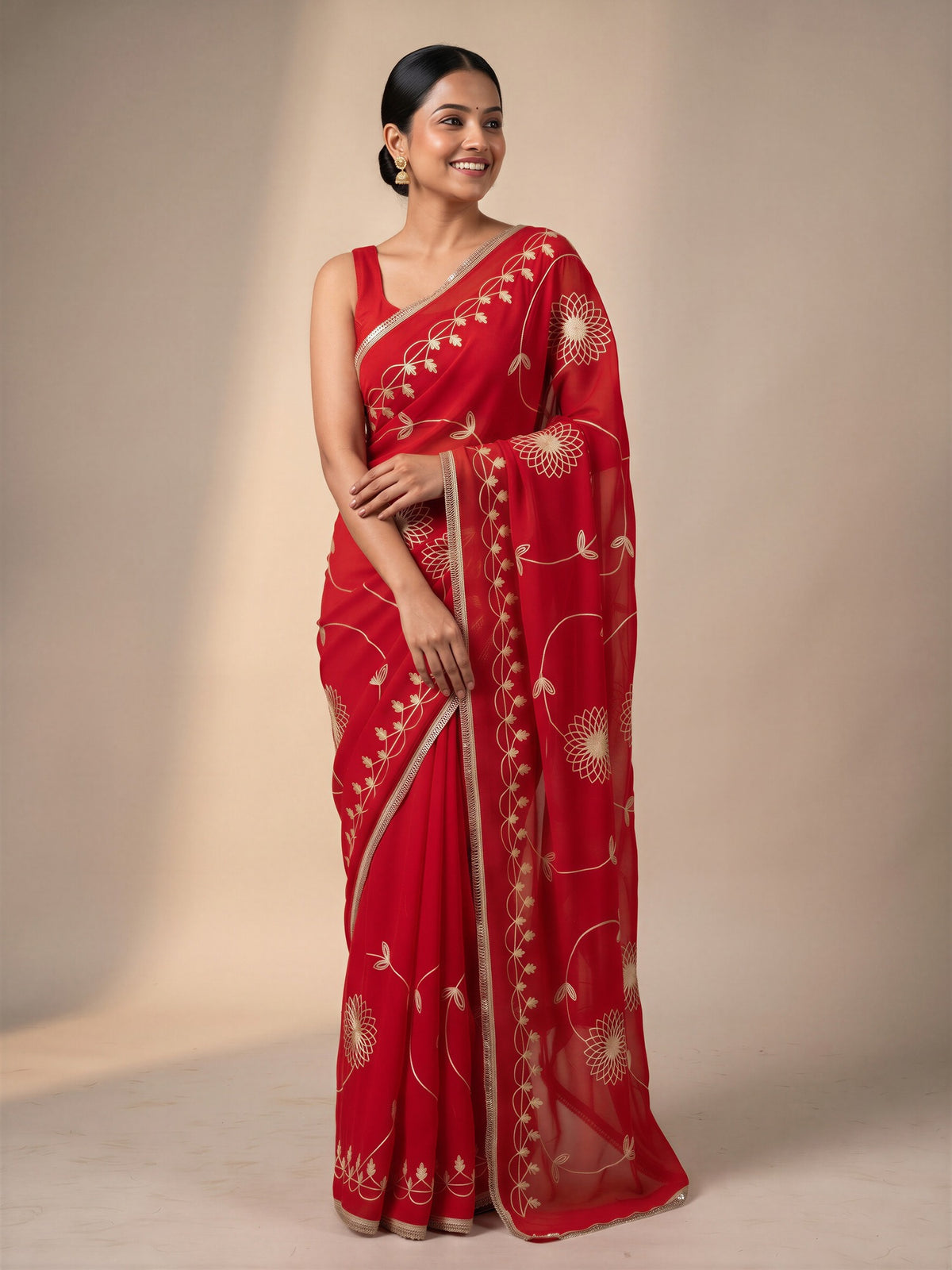 Orange Georgette saree – detail view 3