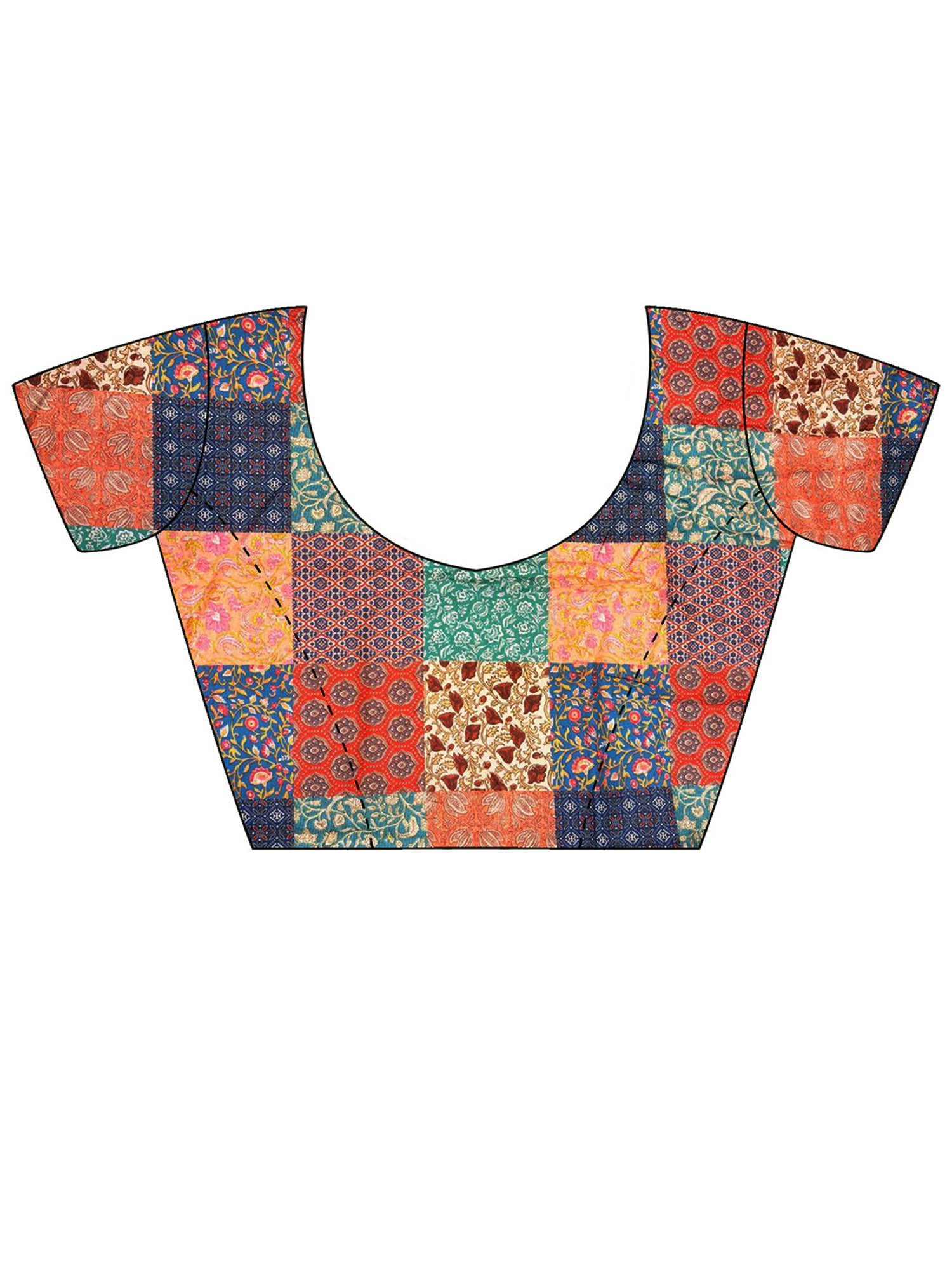 Unstitched multicolored cotton blouse piece with block prints design