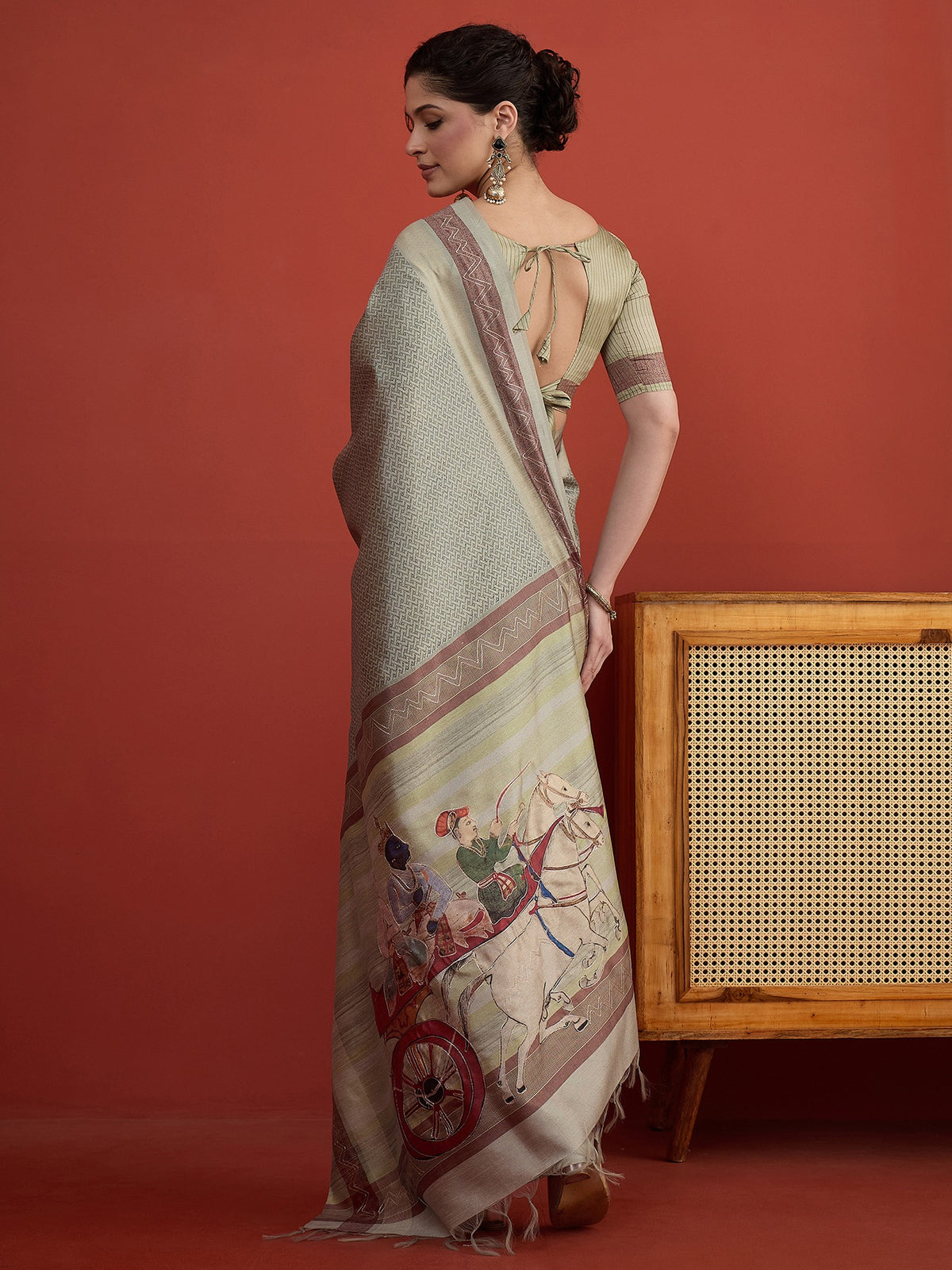 Sea Green art silk saree view 2