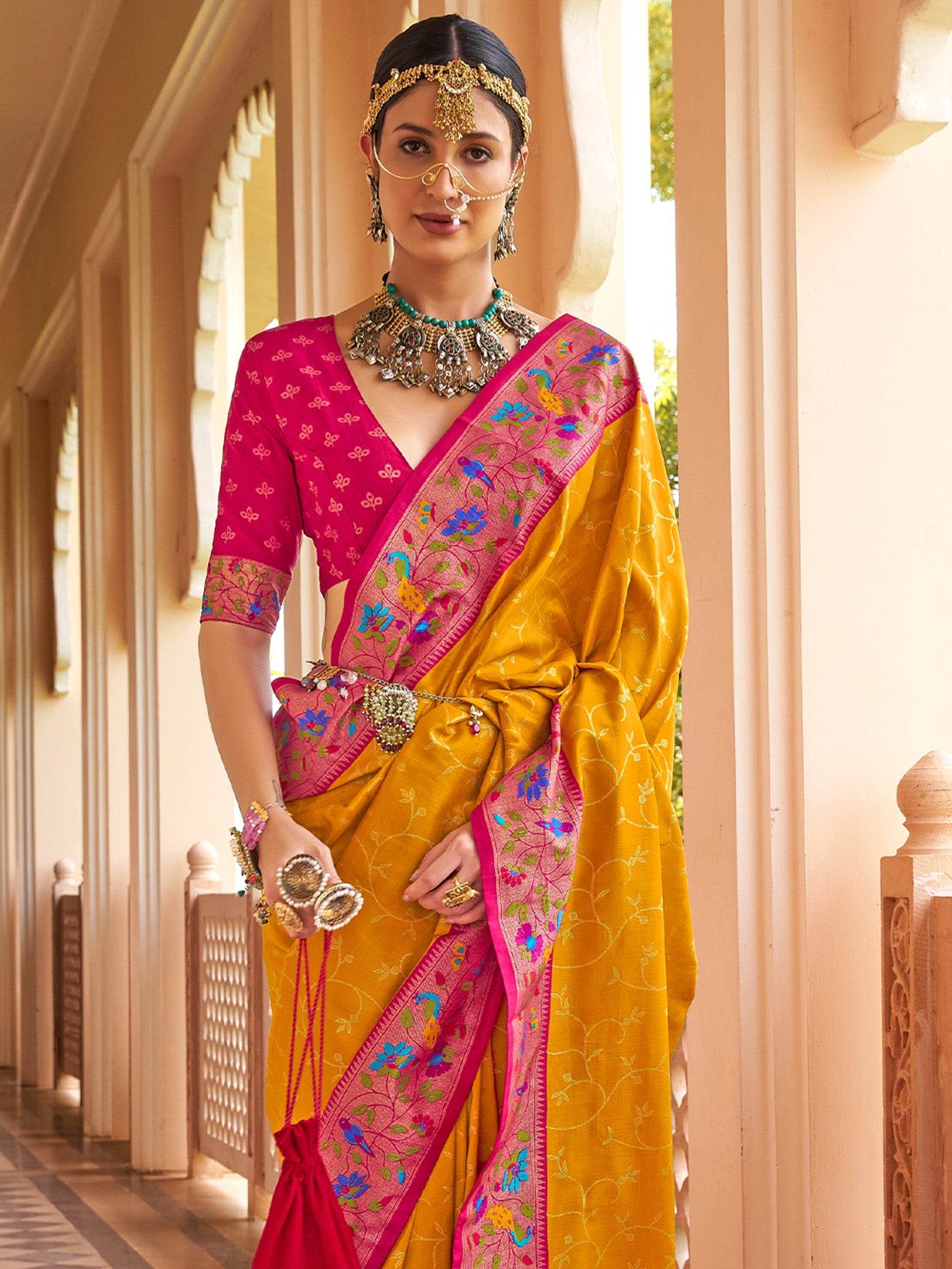 Mustard Silk Blend saree – detail view 3