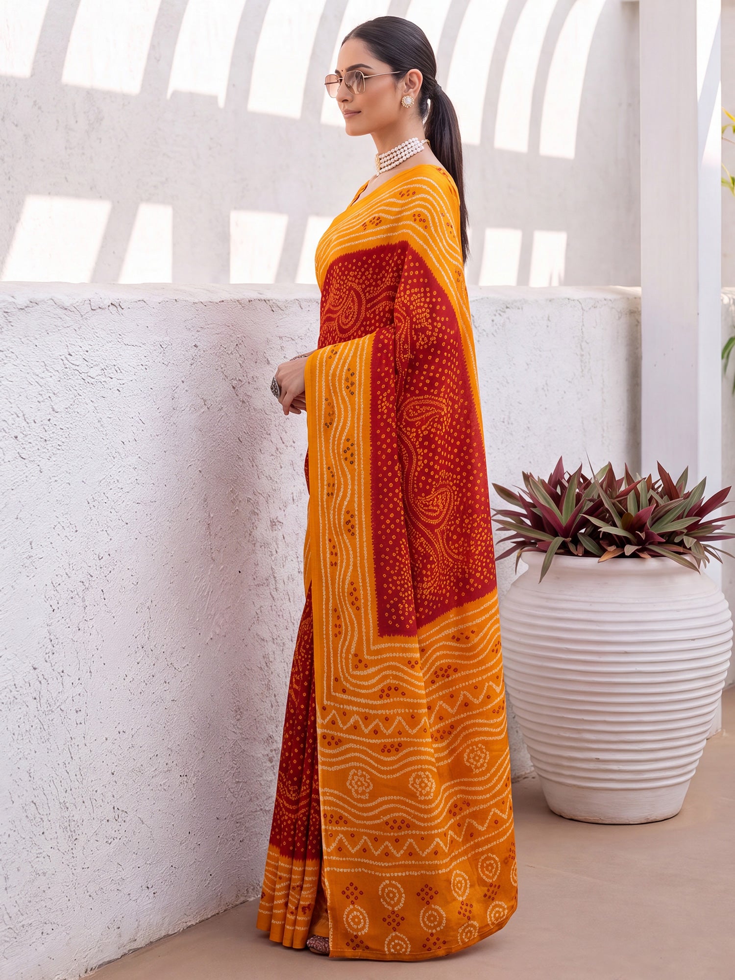 Red Satin Silk saree – detail view 2