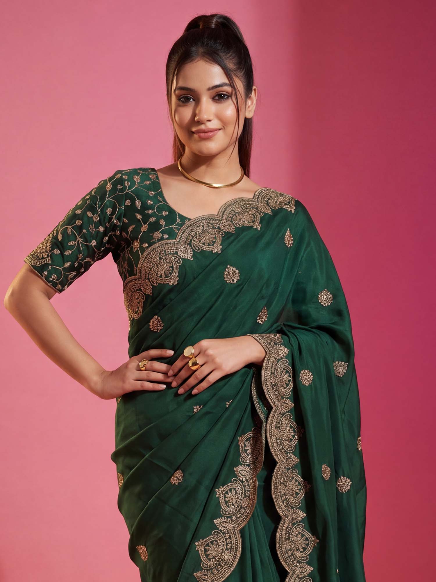 Green Georgette saree – detail view 3