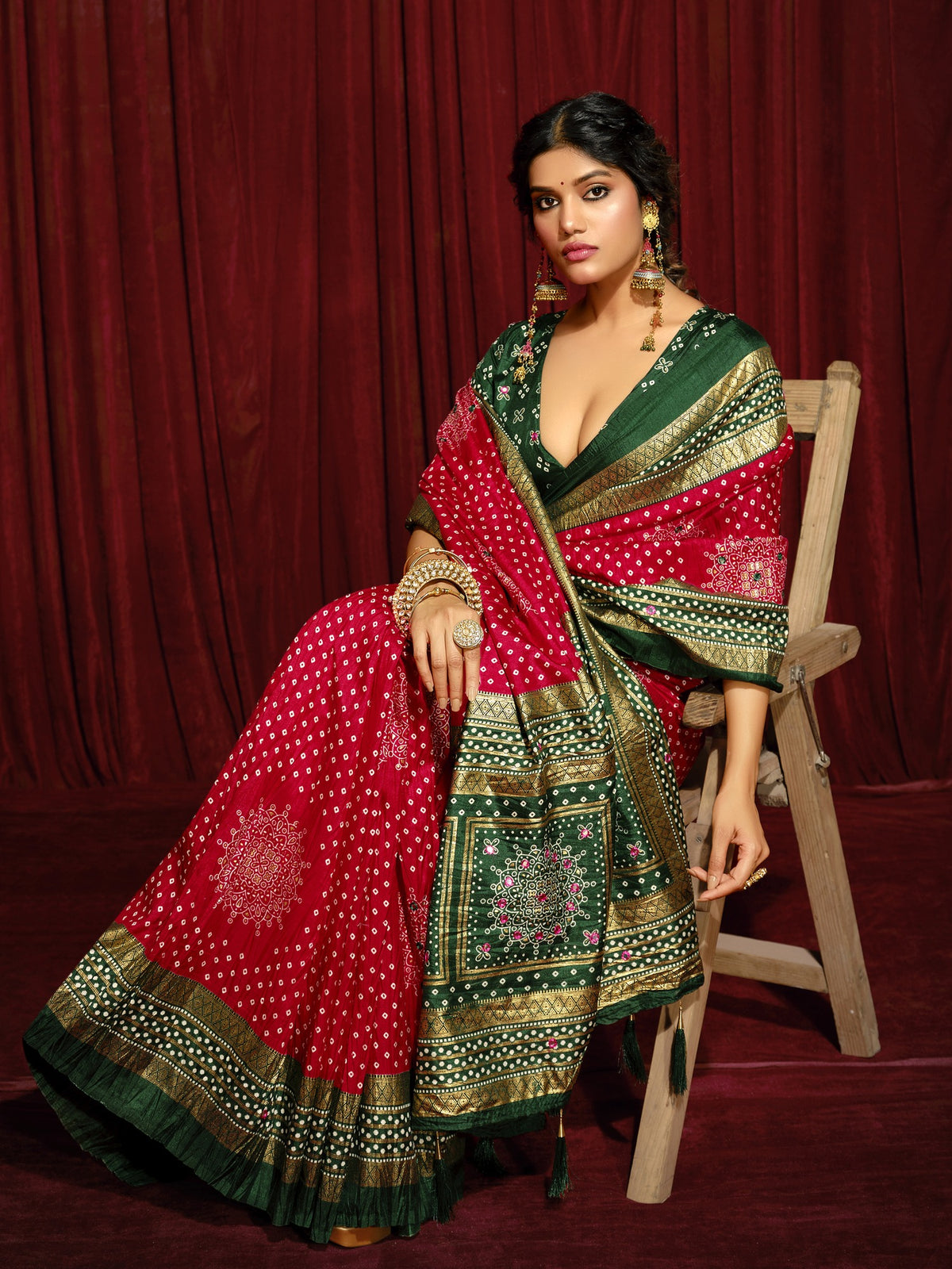 Red tussar silk saree view 4
