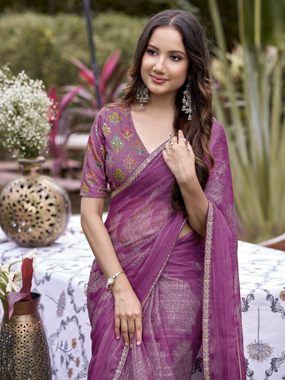 Mauve Chiffon saree – detail view 4