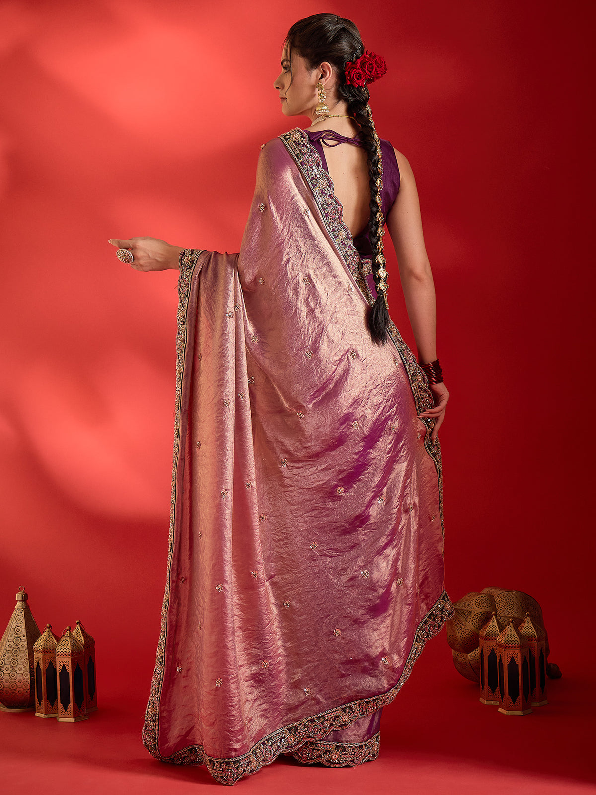 Purple Satin saree – detail view 1