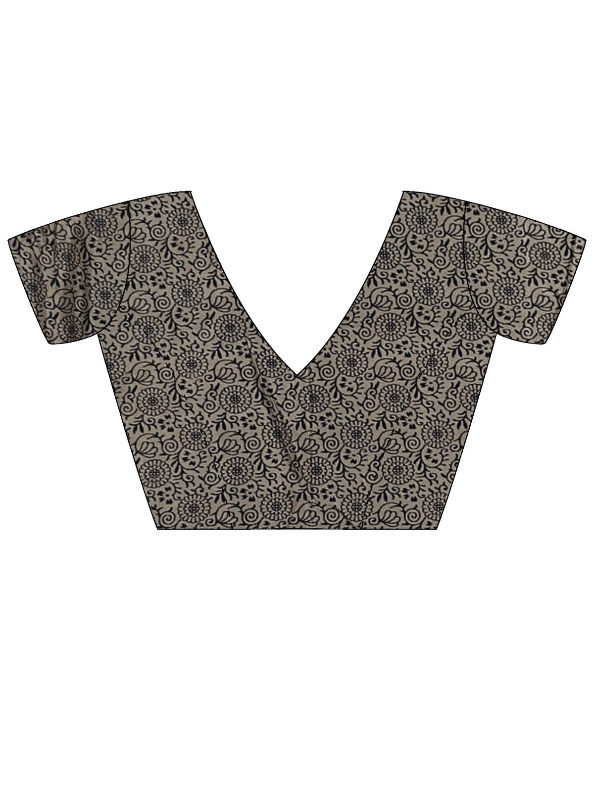 Unstitched black silk blend blouse piece with floral design